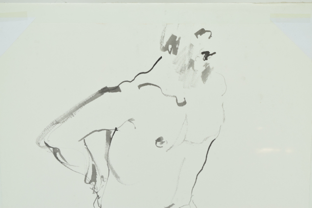 John Tuska Ink Wash on Paper of Standing Male Nude