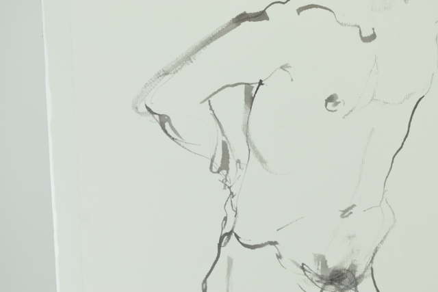John Tuska Ink Wash on Paper of Standing Male Nude