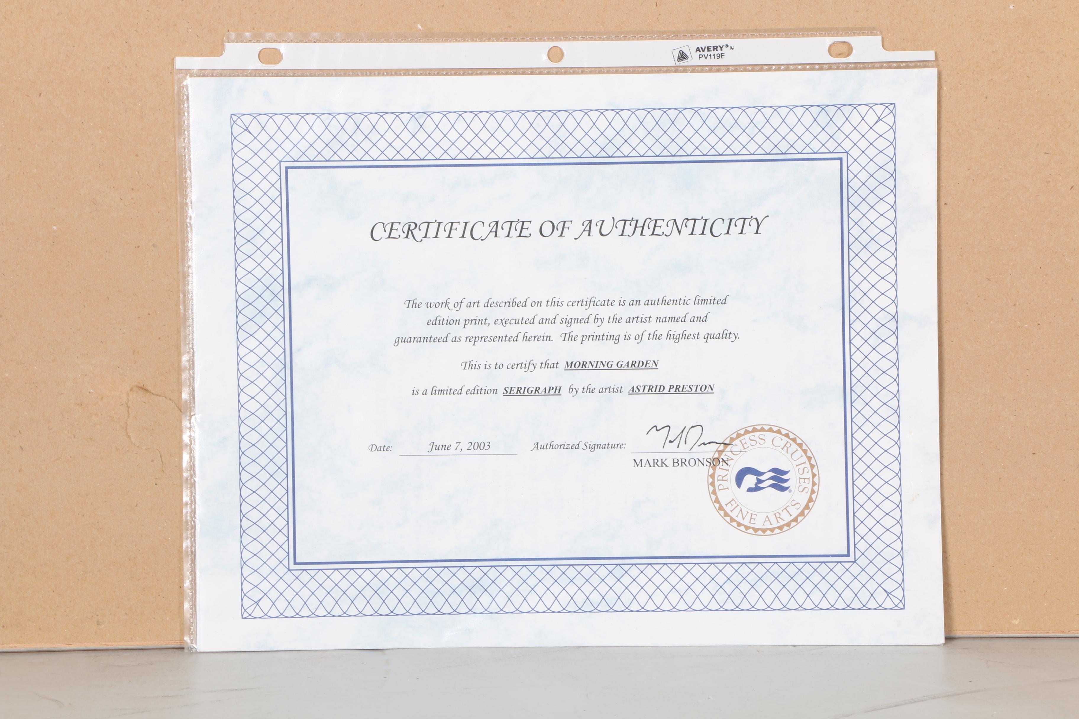 Astrid Preston Limited Edition Artist Proof Serigraph "Morning Garden"