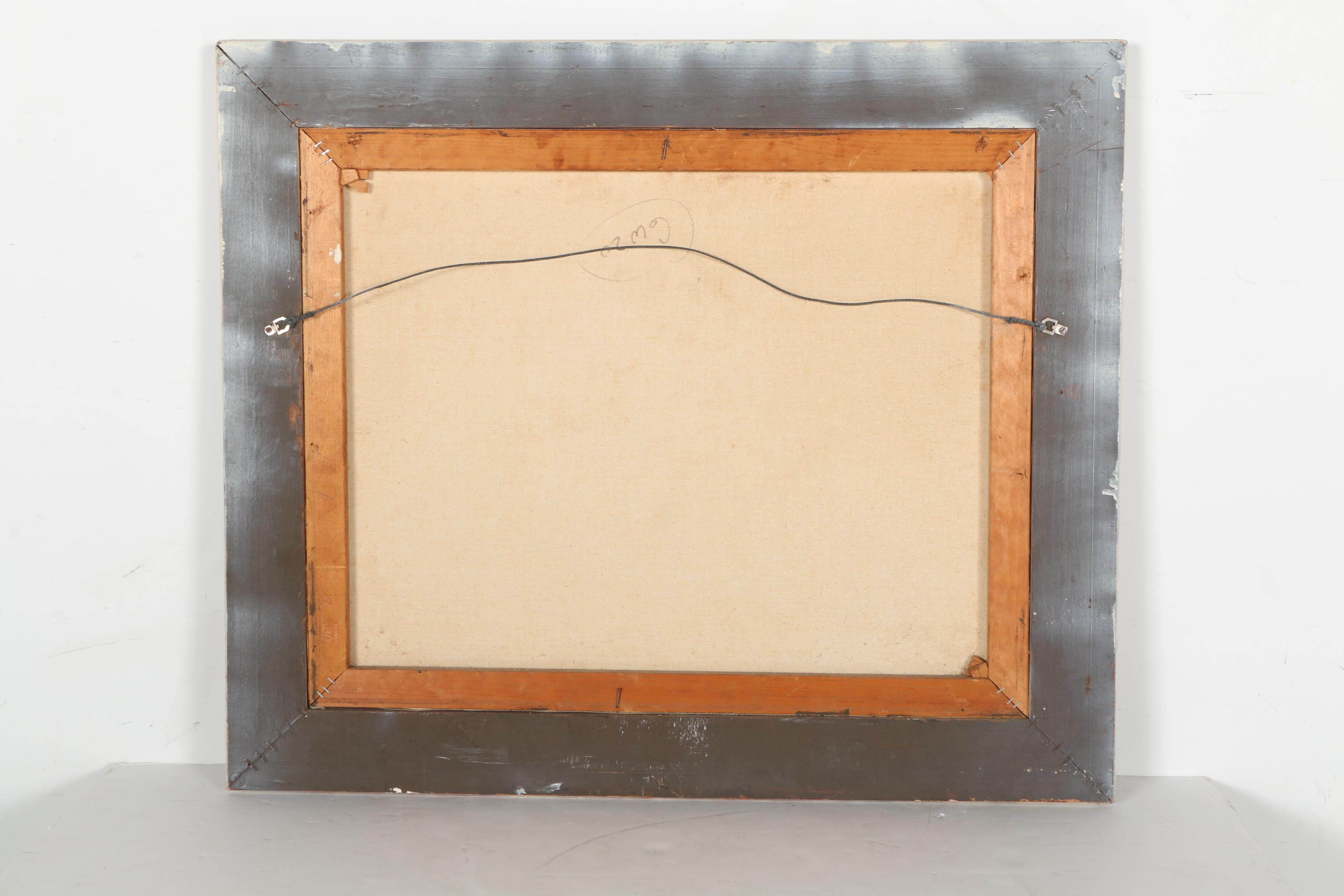 Framed Oil Painting of a Boat Filled Harbor