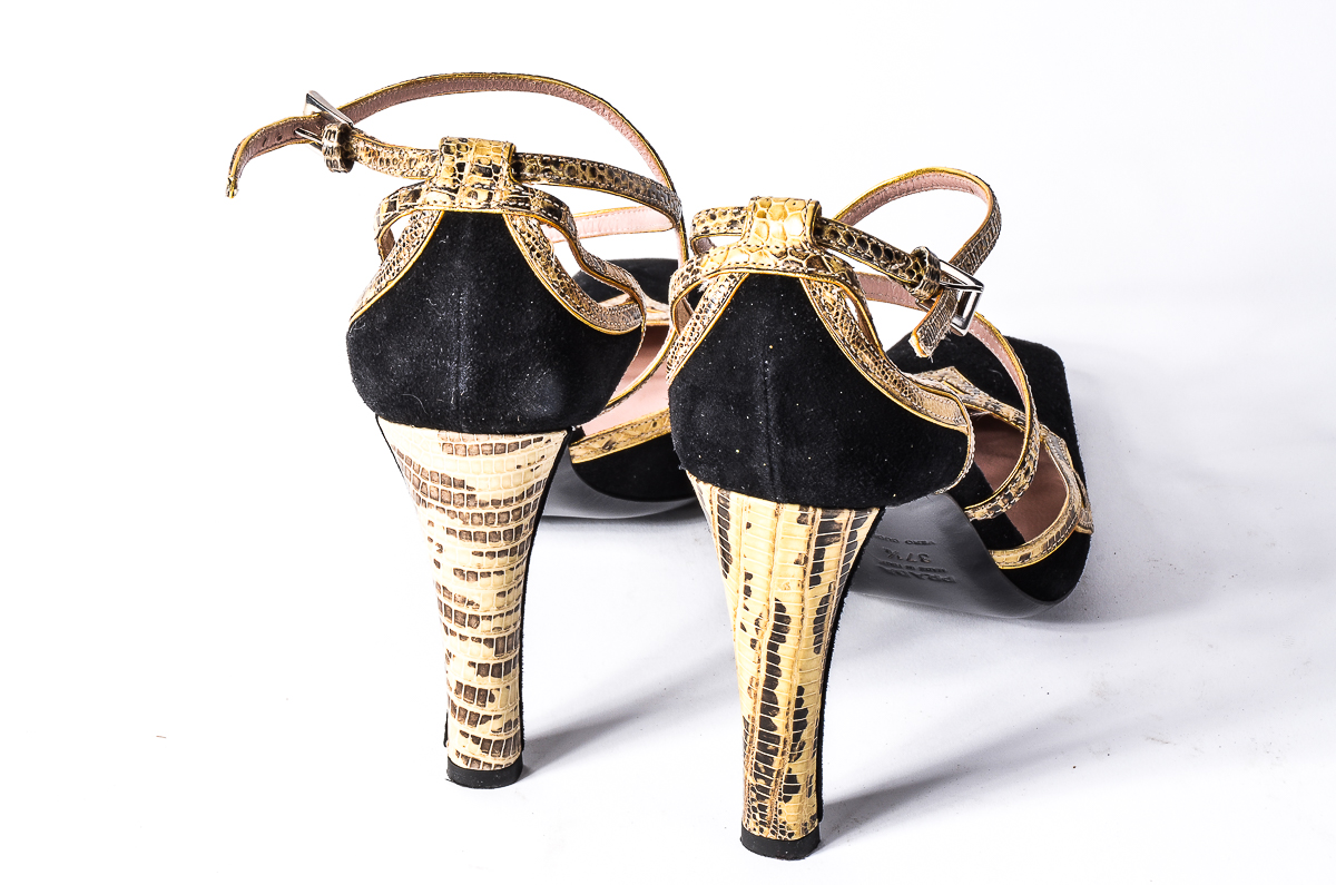 Prada Snakeskin and Suede High Heels