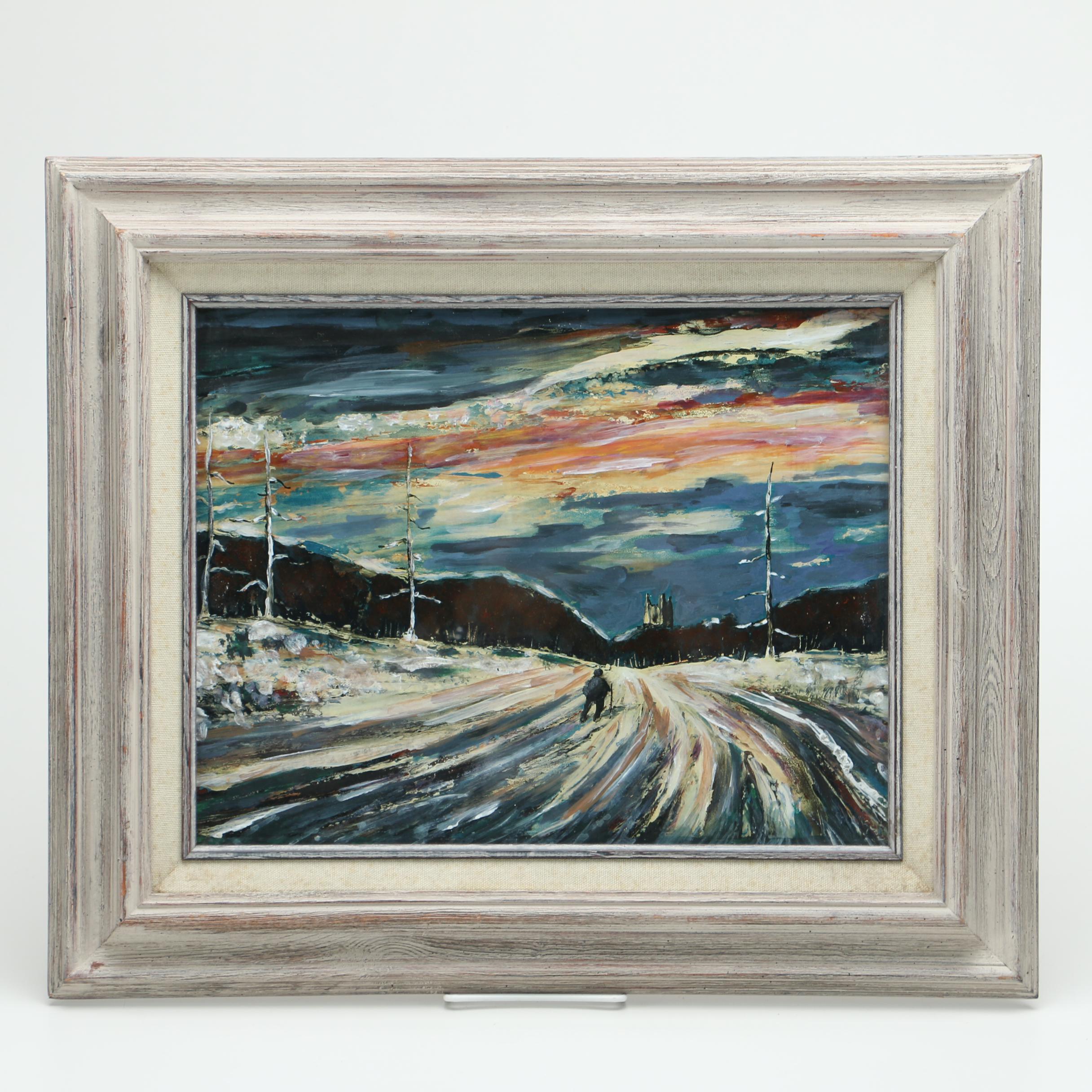 Acrylic Embellished Inkjet Print of a Figure in Landscape