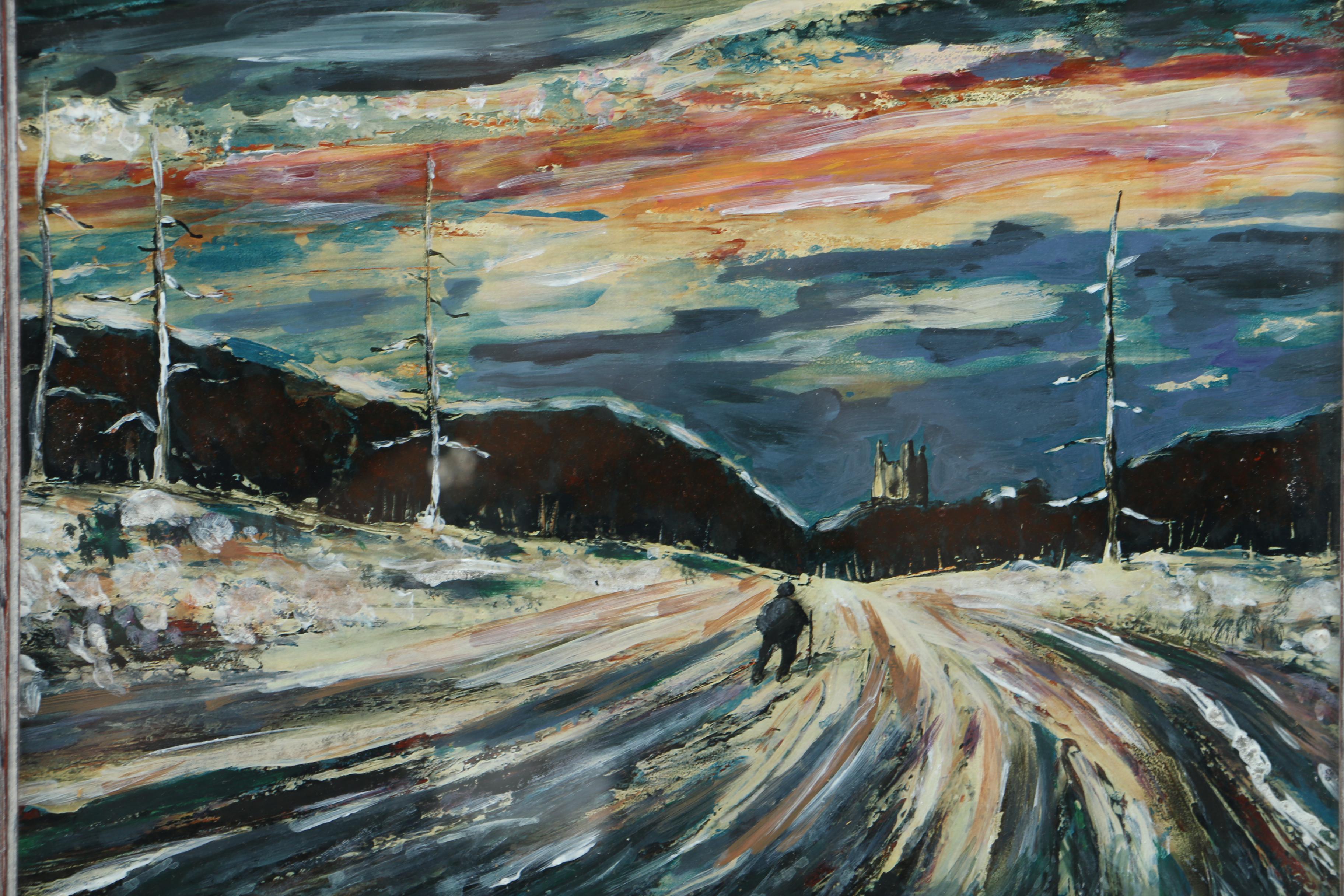 Acrylic Embellished Inkjet Print of a Figure in Landscape