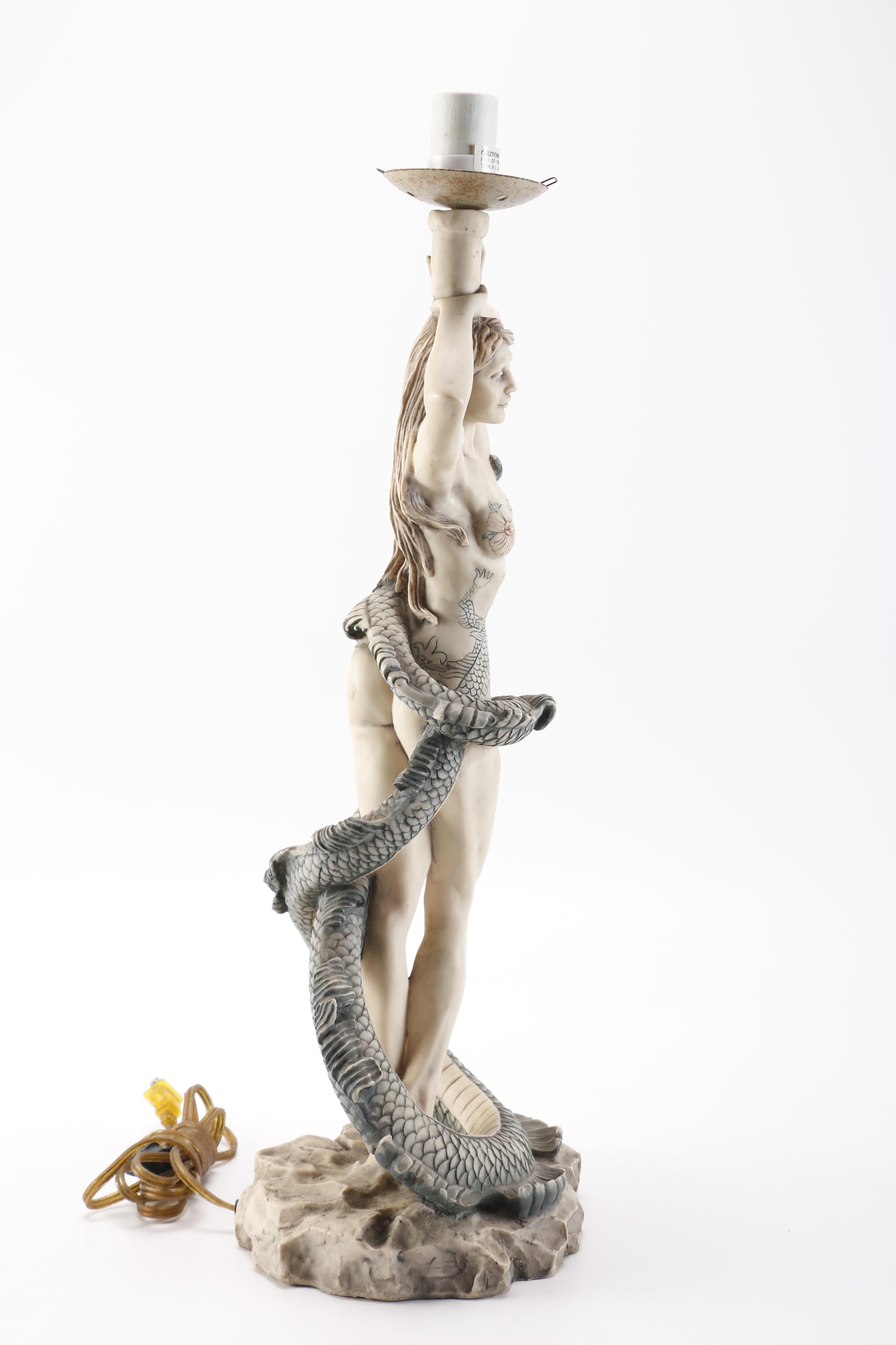 Figural Accent Lamp of Woman Entwined with a Sea Serpent