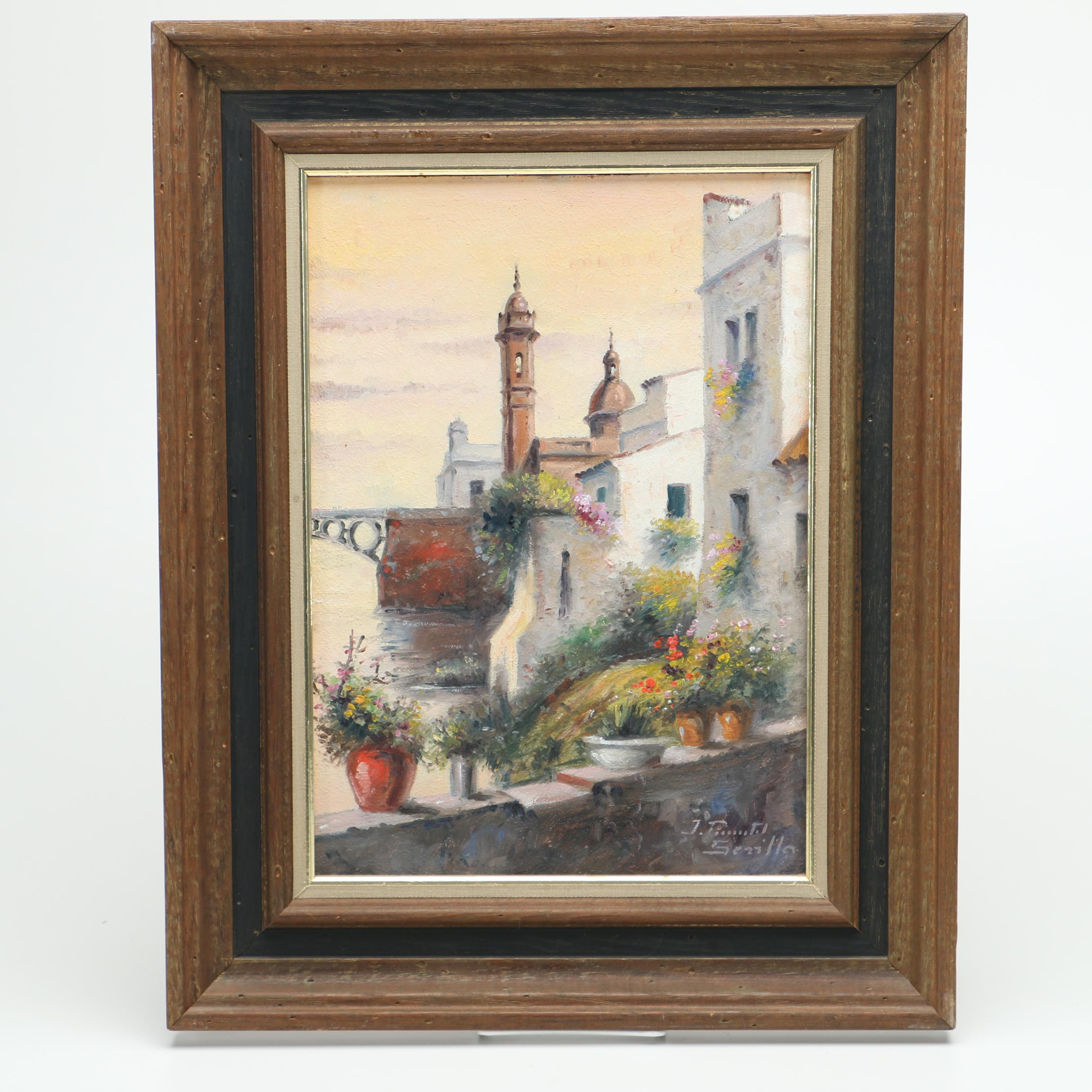 Framed Acrylic Painting of a Balcony