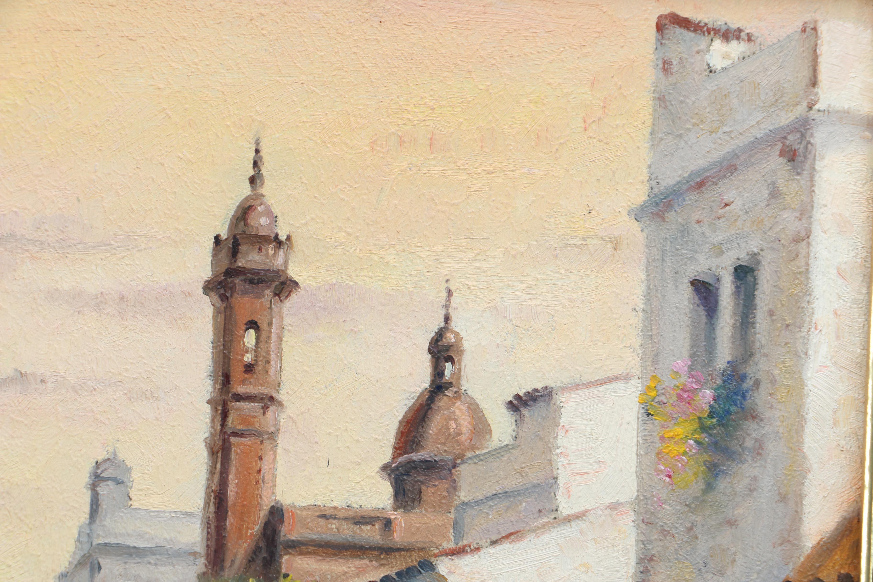 Framed Acrylic Painting of a Balcony