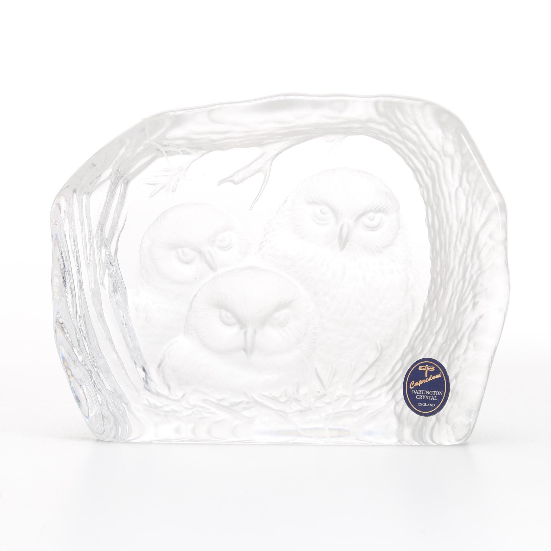 Alfred Capredoni for Dartington Crystal Sculptural Paperweight of Owls