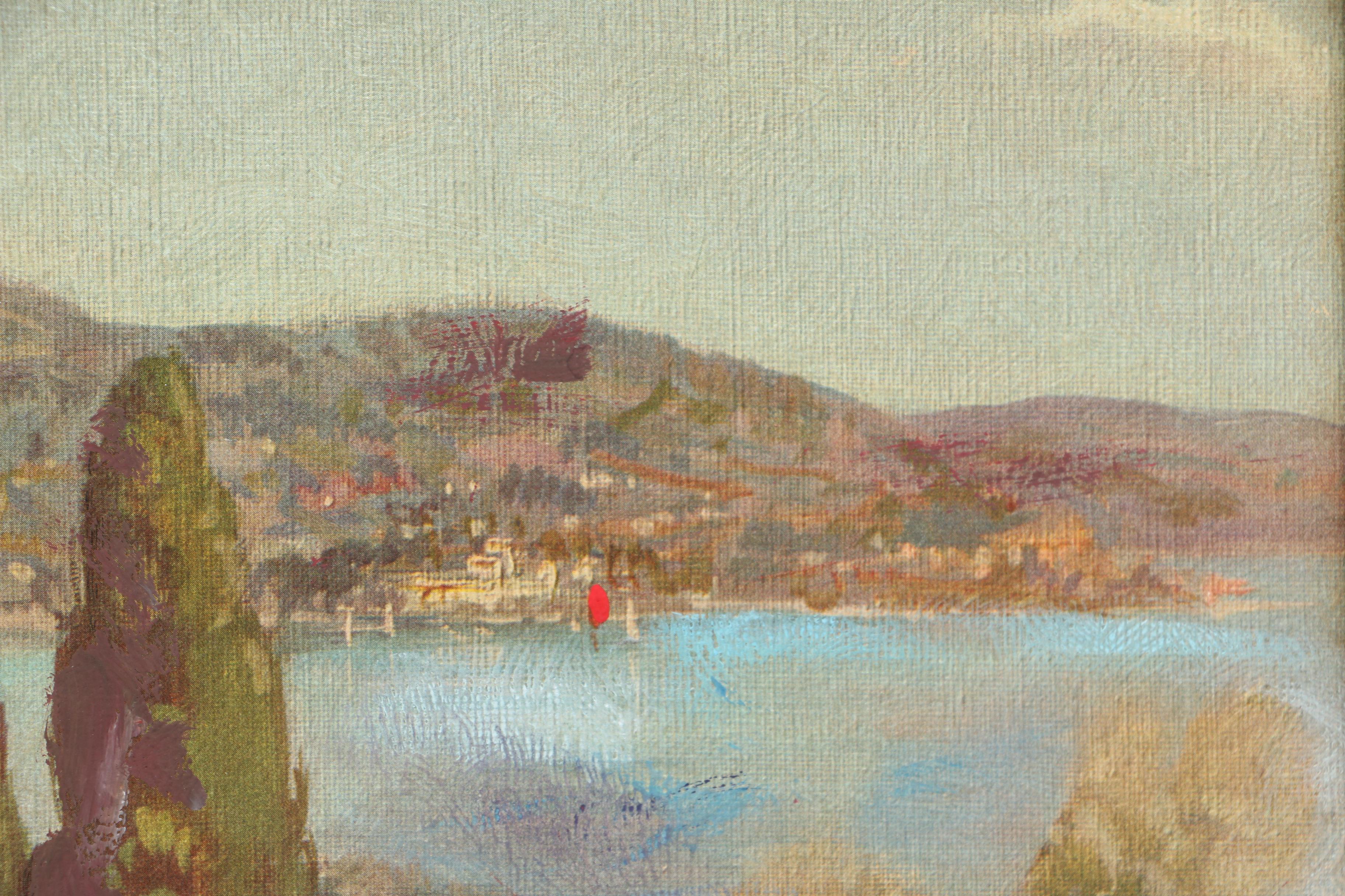 Offset Lithograph With Acrylic Inpainting of an Italian Landscape