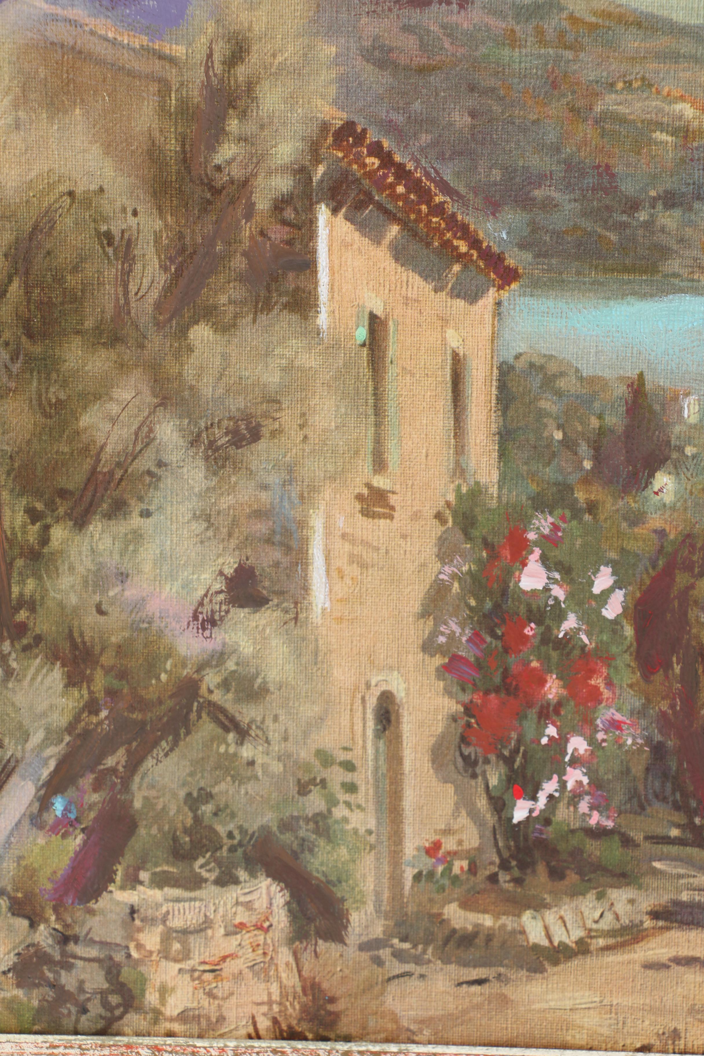 Offset Lithograph With Acrylic Inpainting of an Italian Landscape