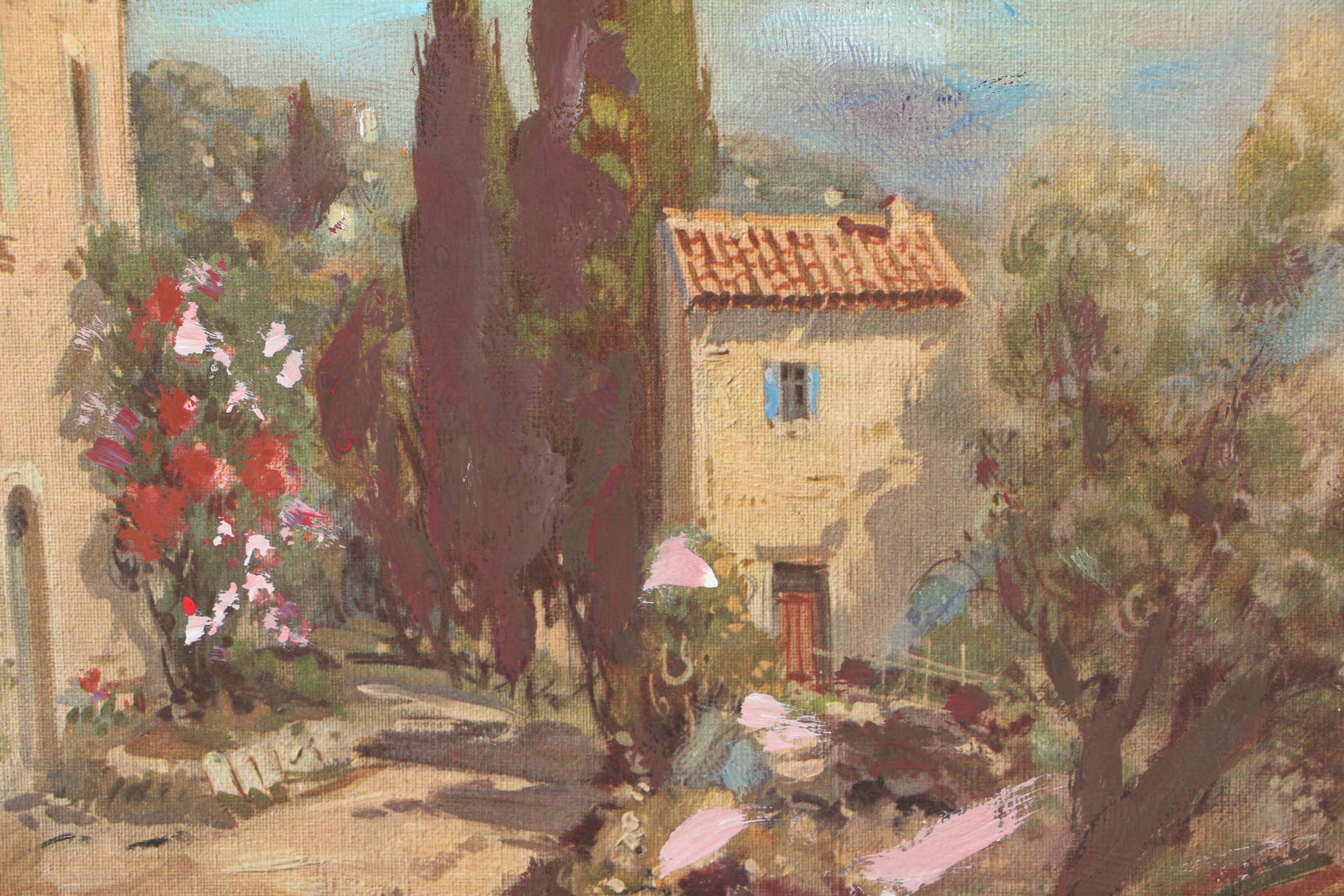 Offset Lithograph With Acrylic Inpainting of an Italian Landscape