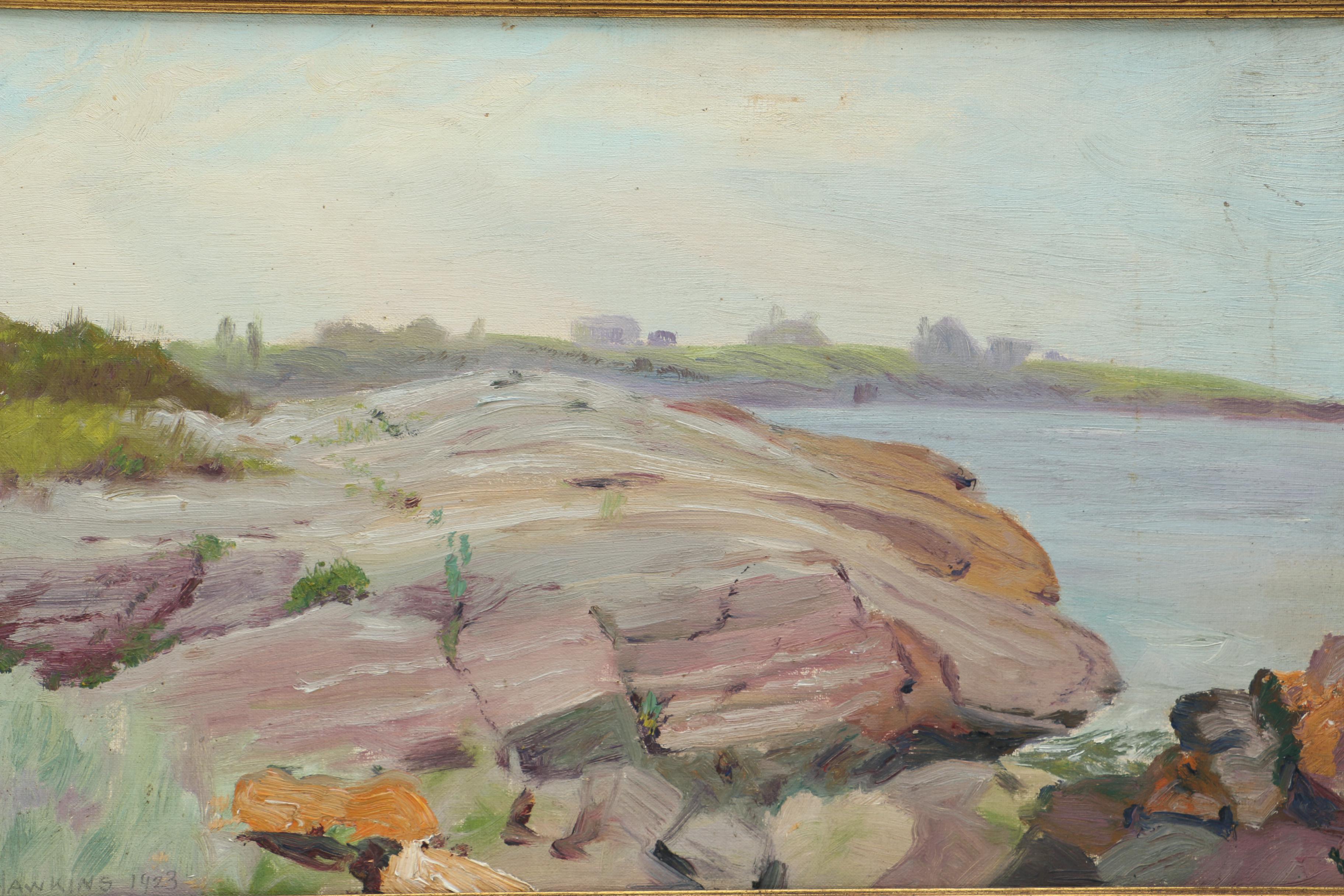 1923 John Franklin Hawkins Oil Painting "Off Newport"