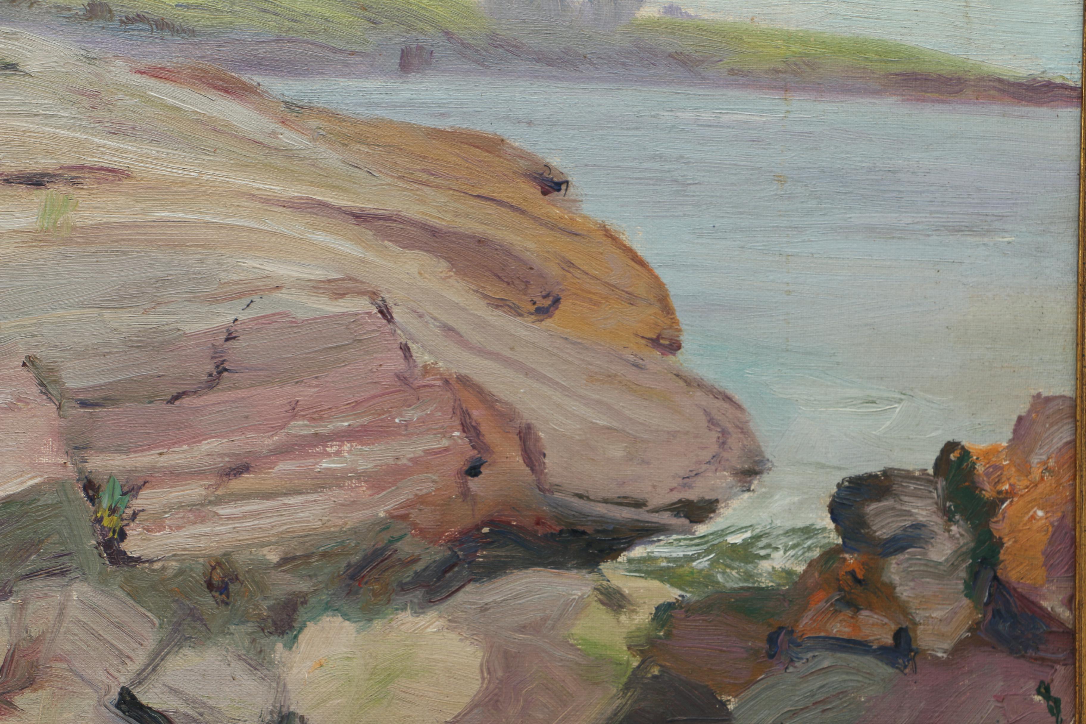 1923 John Franklin Hawkins Oil Painting "Off Newport"