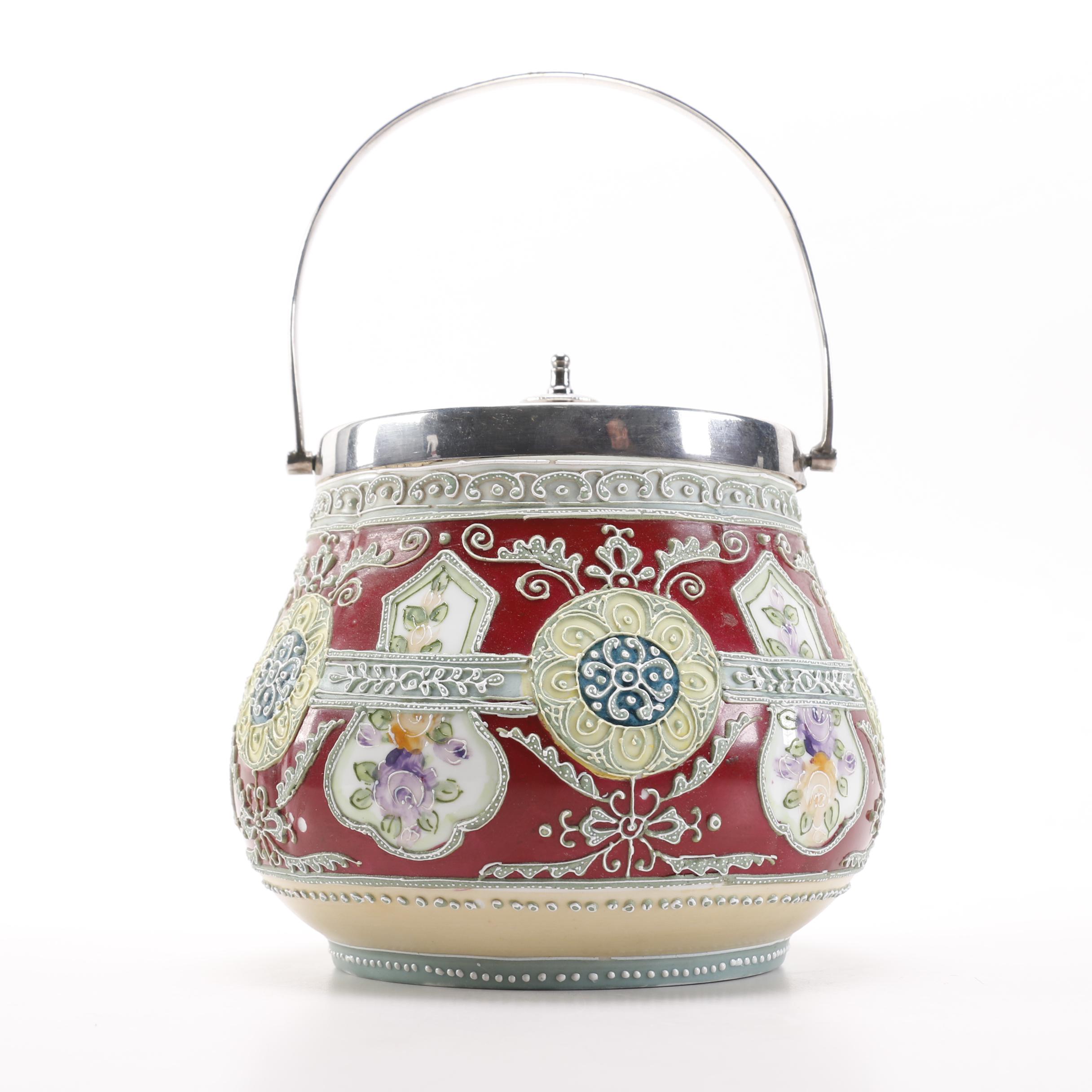 Circa 1902 Noritake Moriage Biscuit Barrel