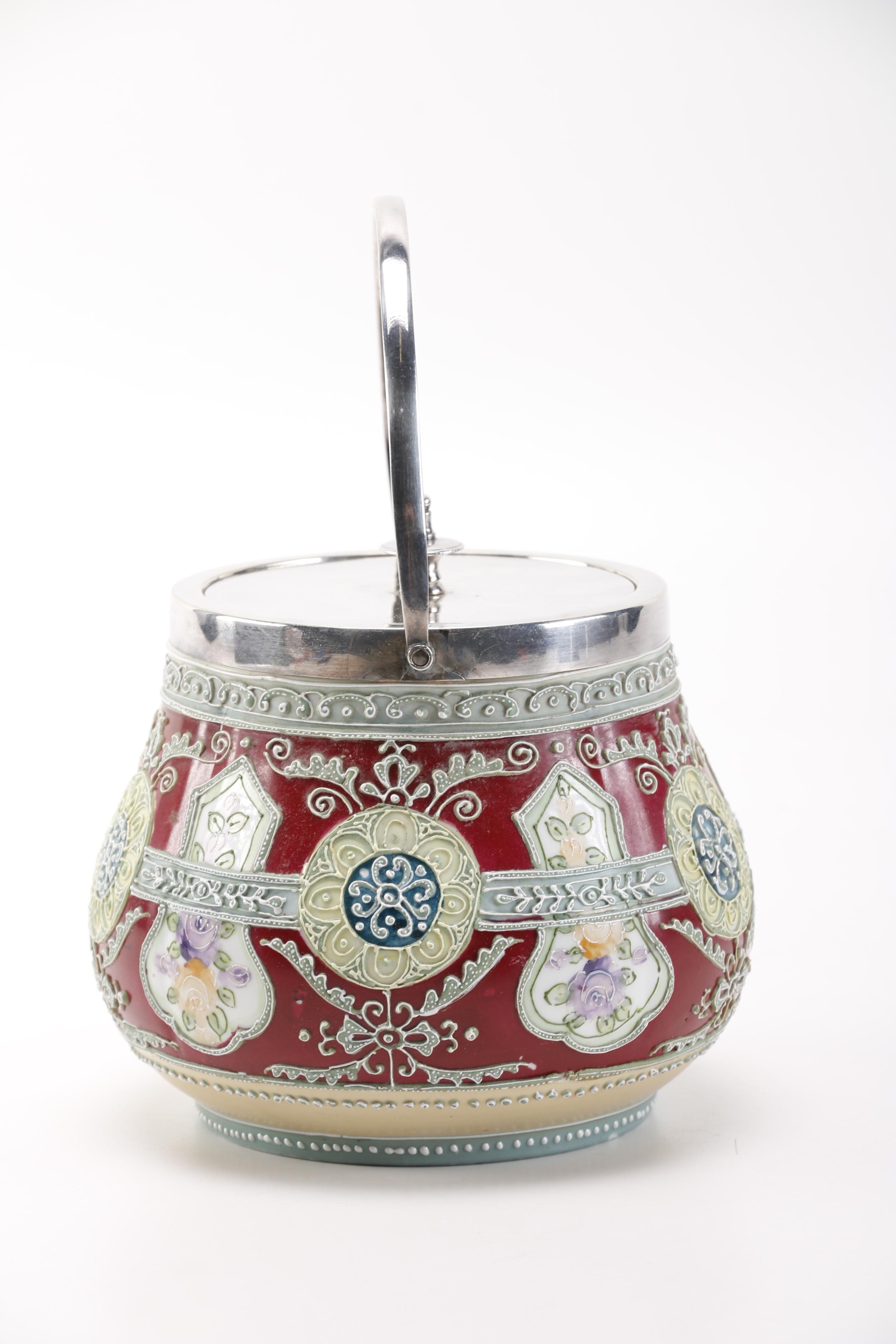 Circa 1902 Noritake Moriage Biscuit Barrel