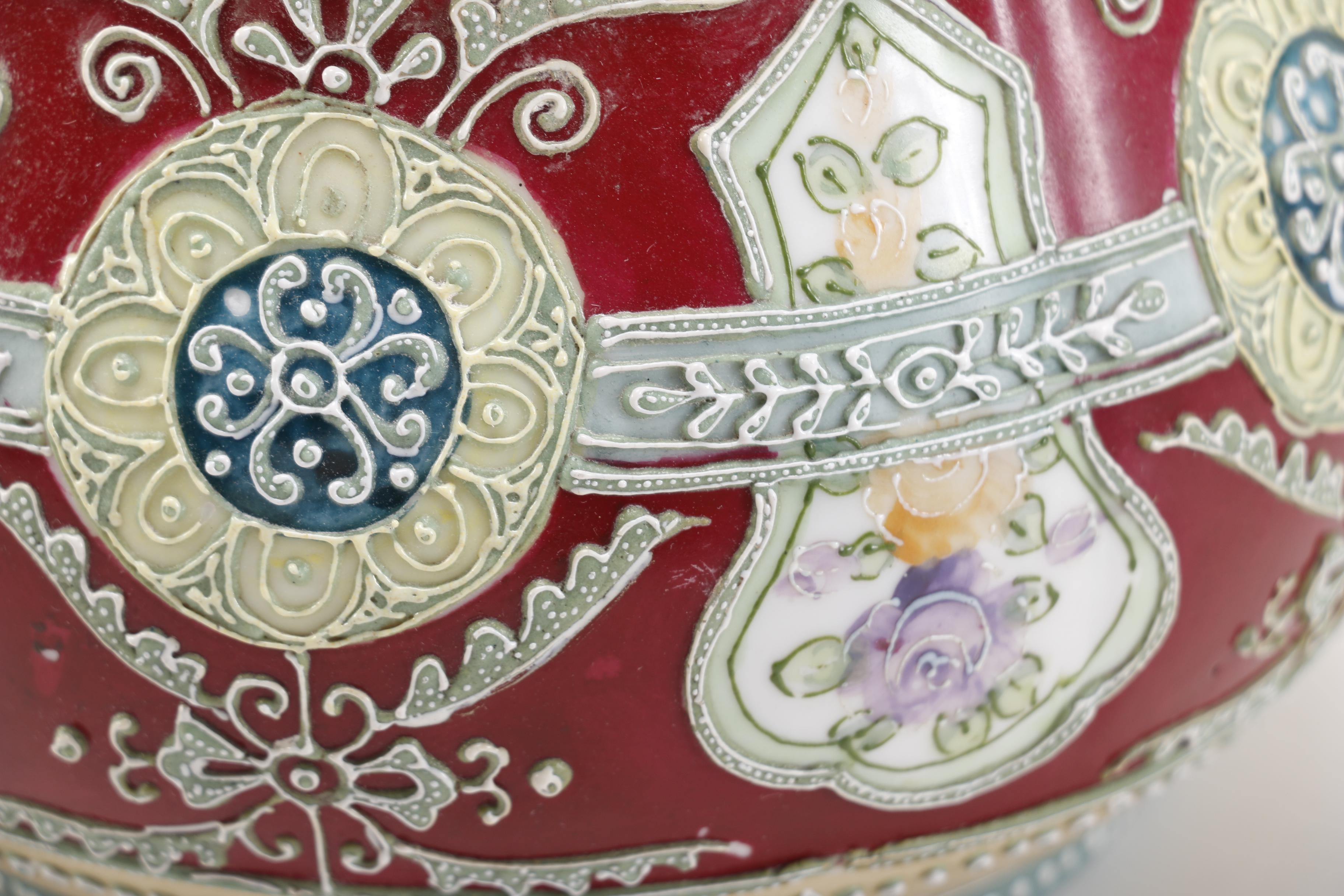 Circa 1902 Noritake Moriage Biscuit Barrel