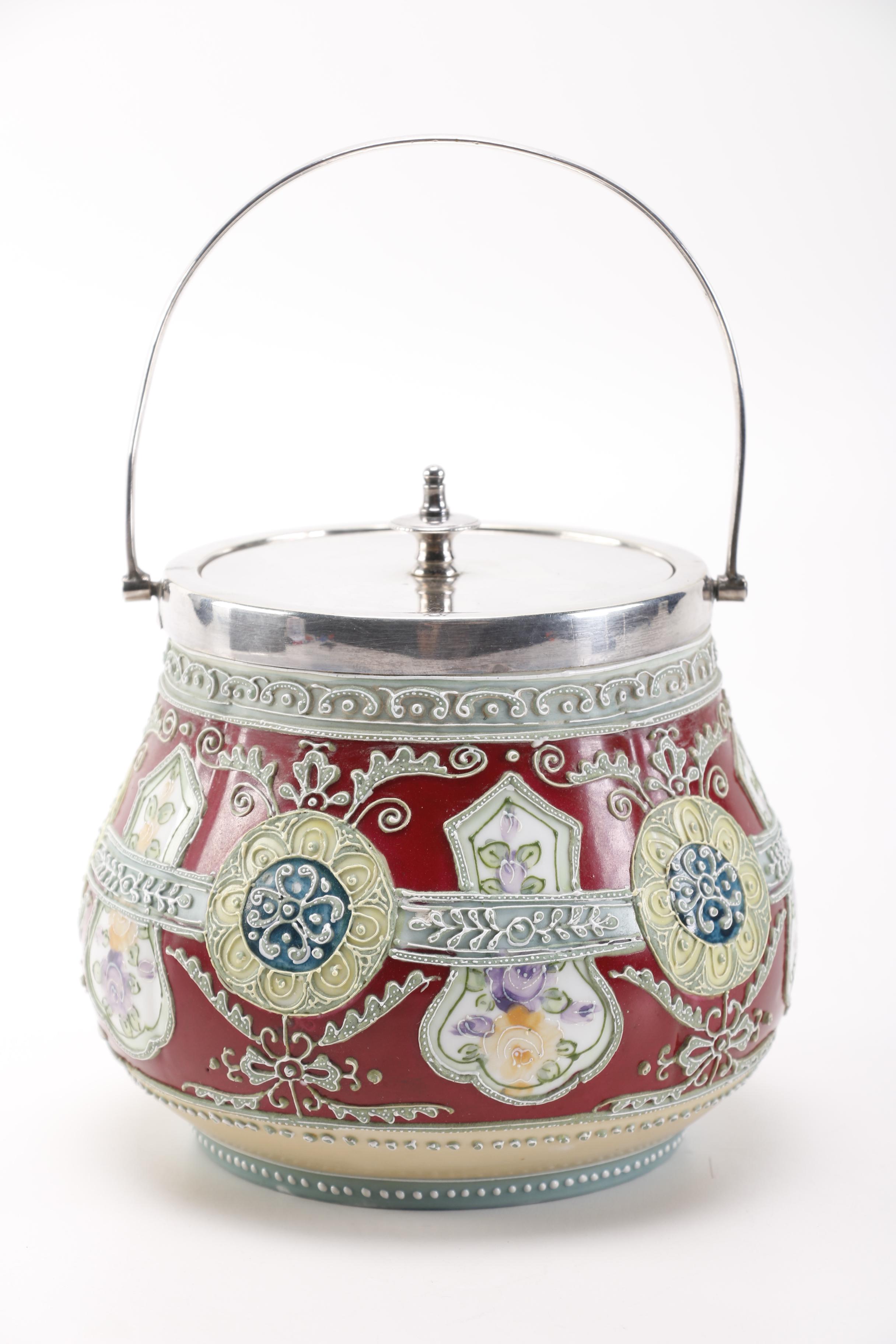 Circa 1902 Noritake Moriage Biscuit Barrel