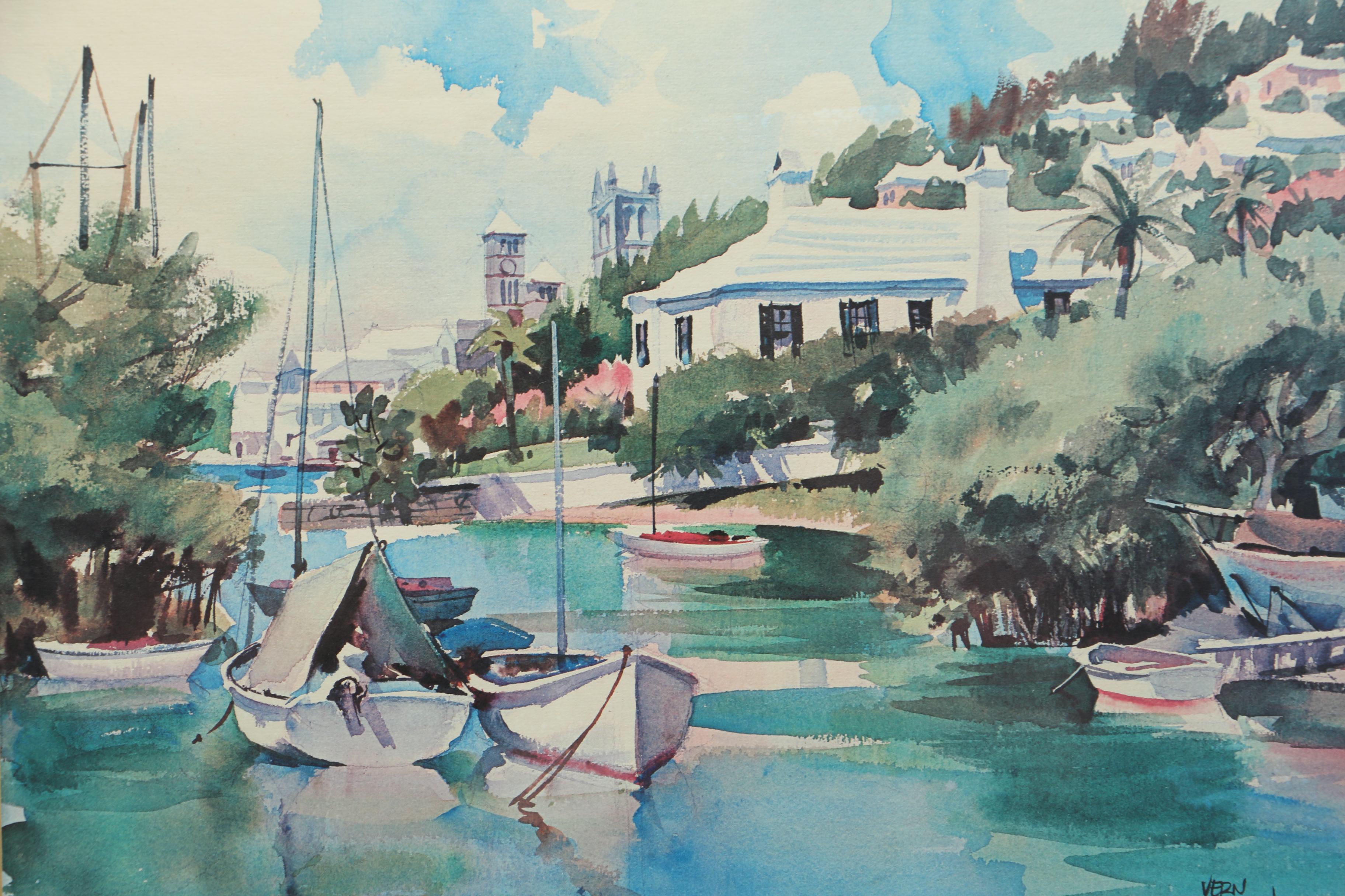 Vern Tremewan Offset Lithograph of "20th Century Bermuda"