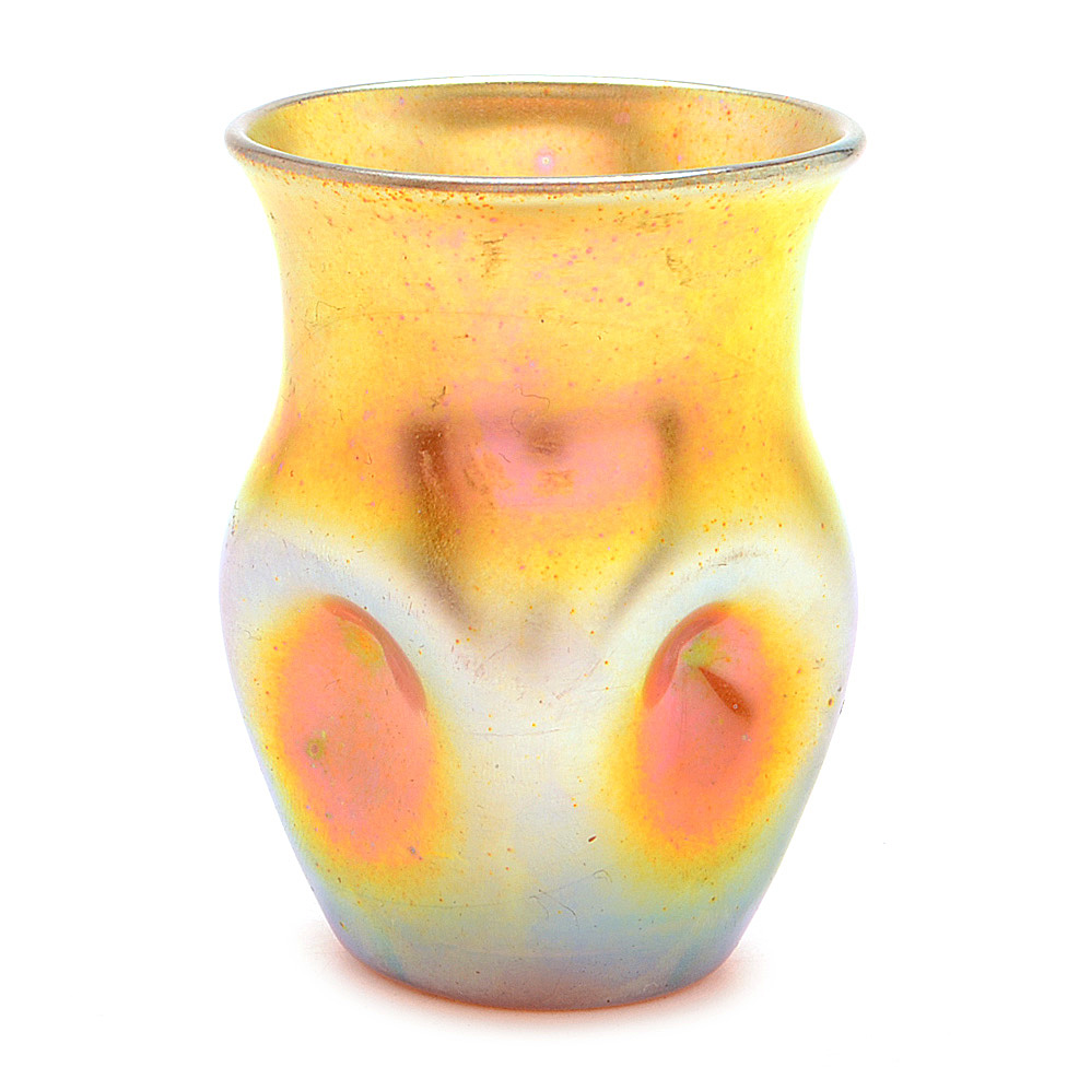 Gold Aurene Art Glass Toothpick Holder Attributed to Steuben