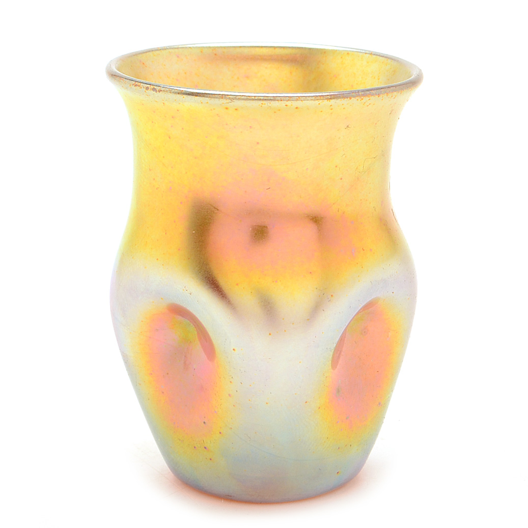 Gold Aurene Art Glass Toothpick Holder Attributed to Steuben