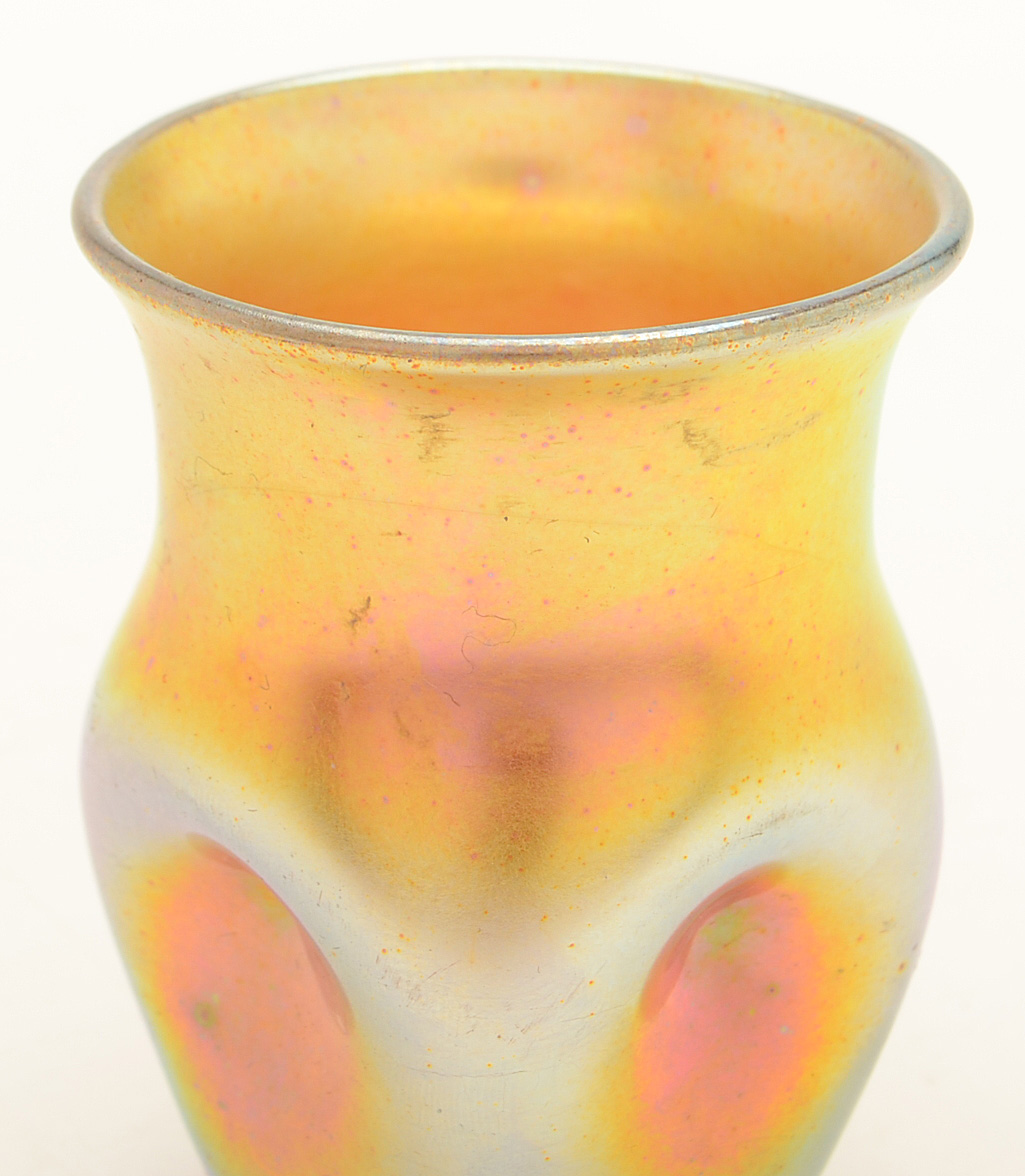 Gold Aurene Art Glass Toothpick Holder Attributed to Steuben