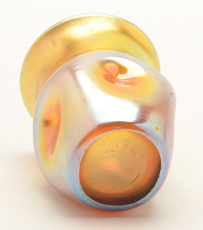 Gold Aurene Art Glass Toothpick Holder Attributed to Steuben