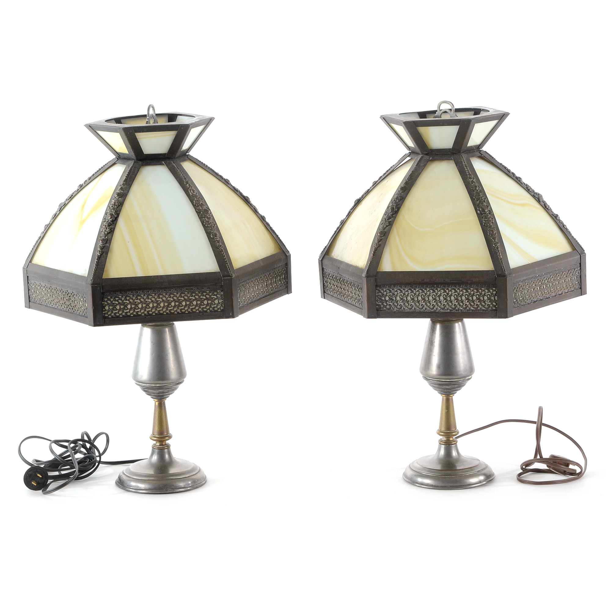 Vintage Slag Glass Table Lamps