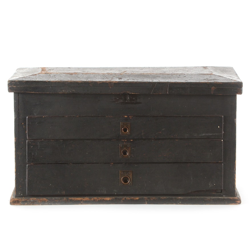 Antique Black Wooden Tool Chest