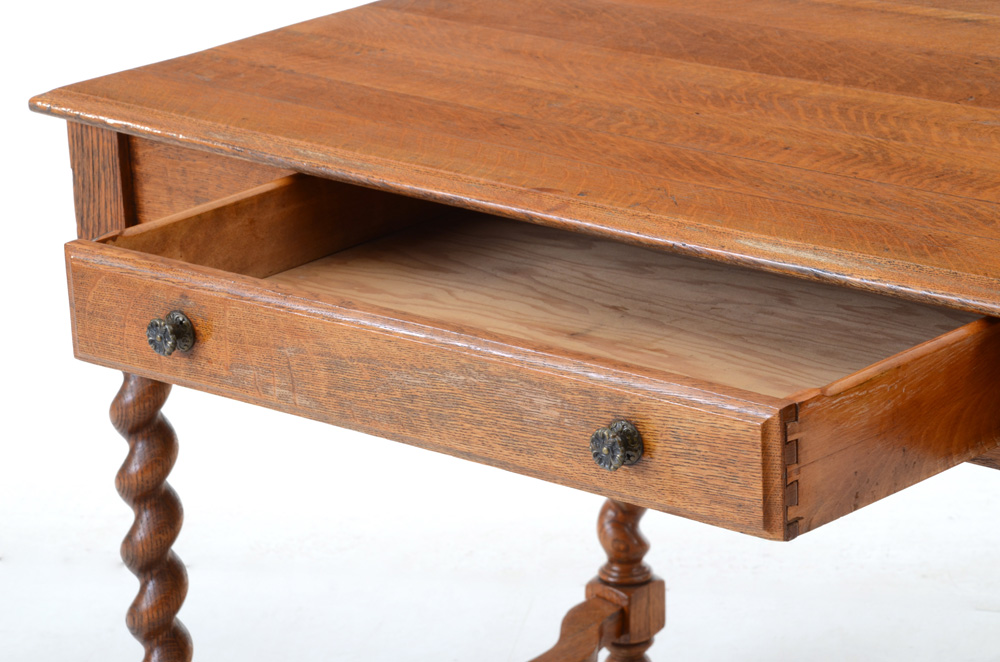 Oak Barley-Twist Leg Library Table