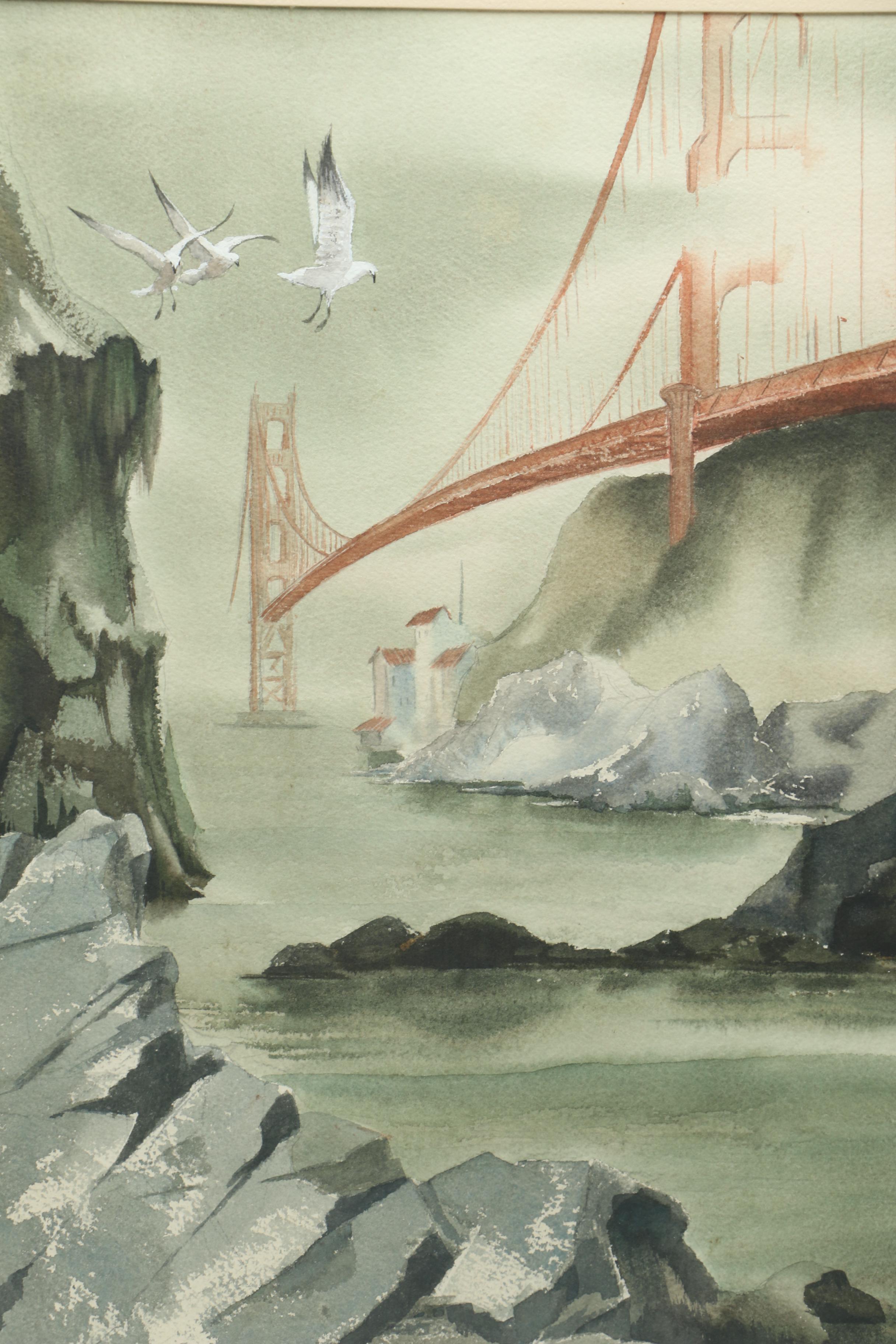 Ellen Dodham Watercolor Painting "Golden Gate Bridge"