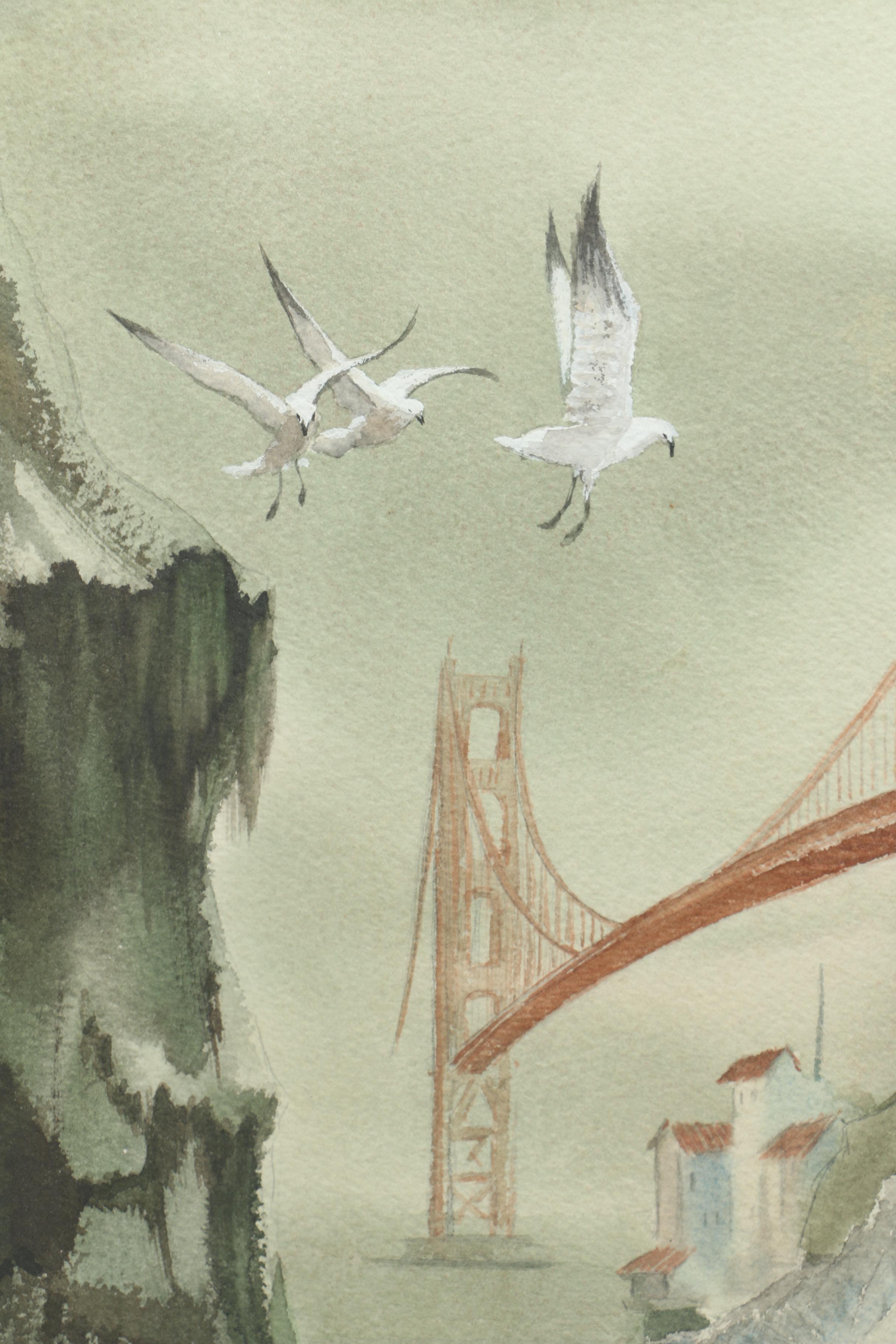 Ellen Dodham Watercolor Painting "Golden Gate Bridge"