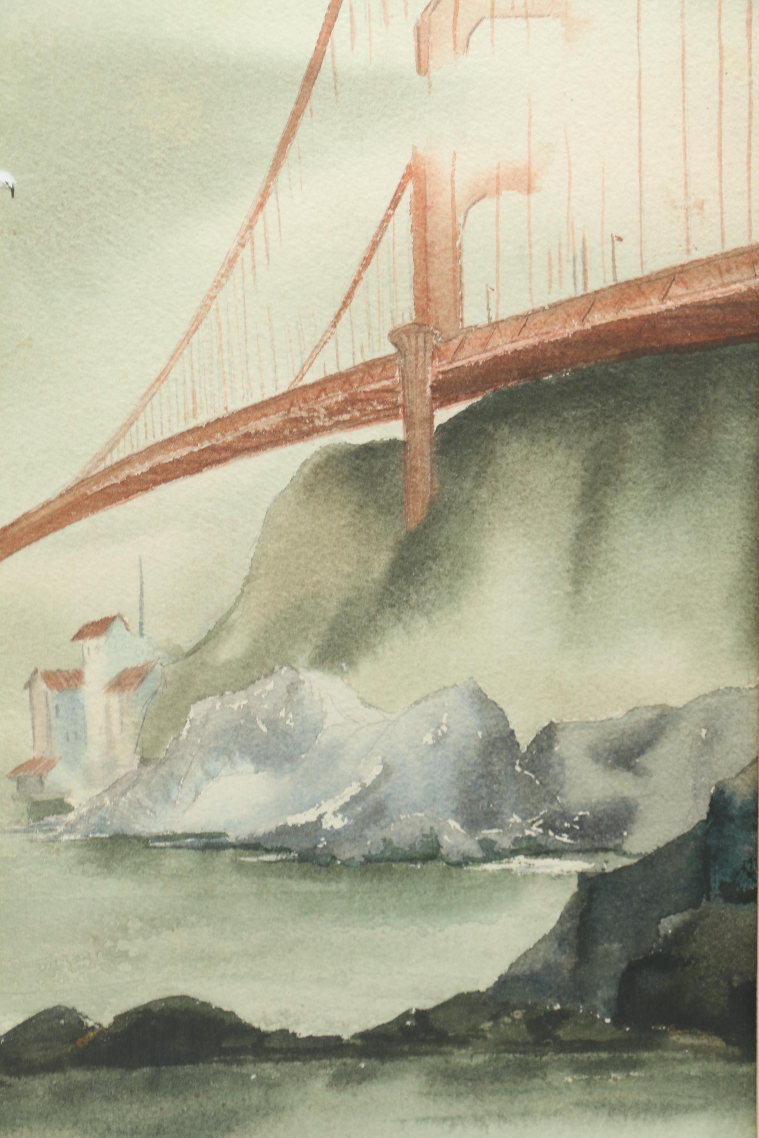 Ellen Dodham Watercolor Painting "Golden Gate Bridge"