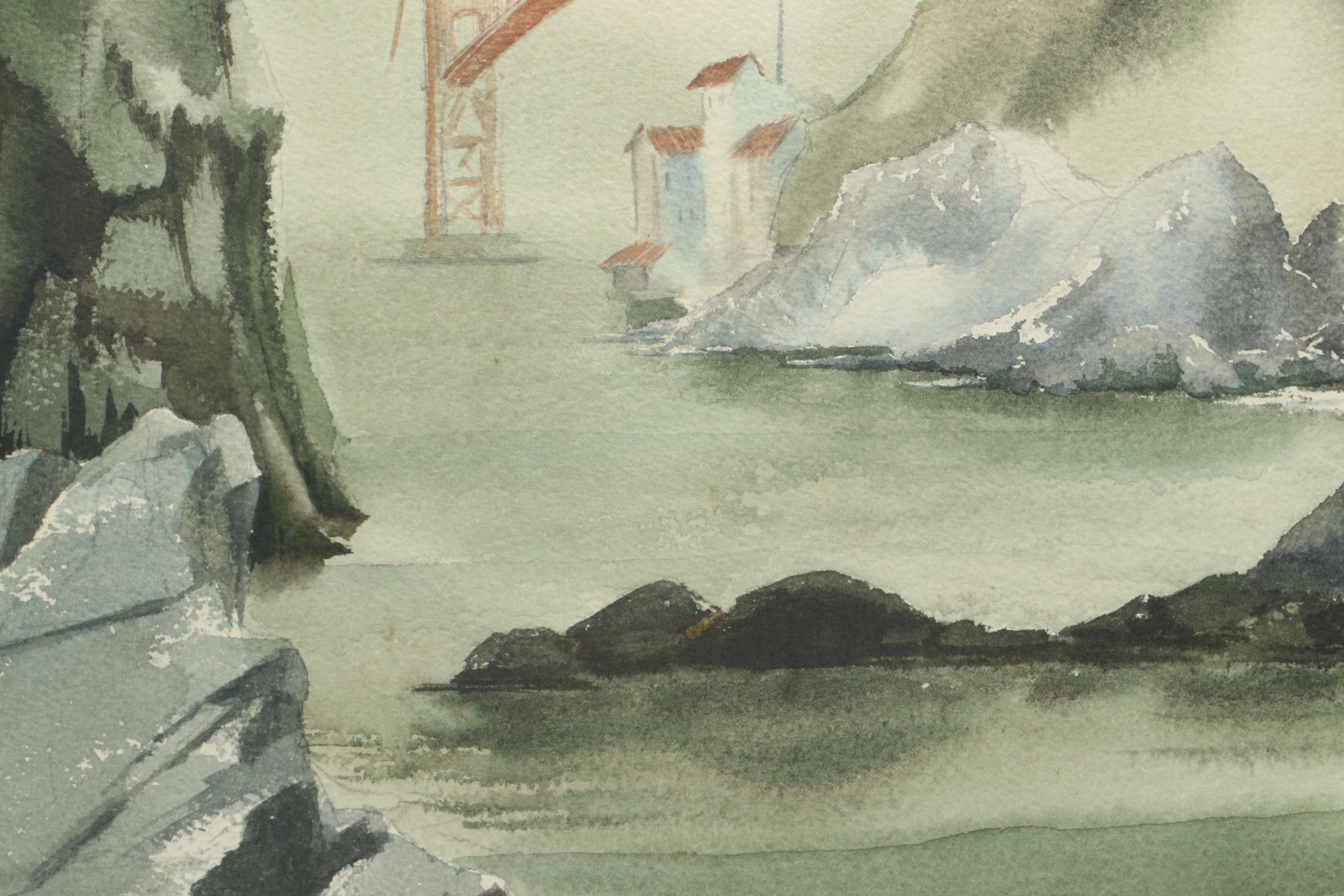 Ellen Dodham Watercolor Painting "Golden Gate Bridge"