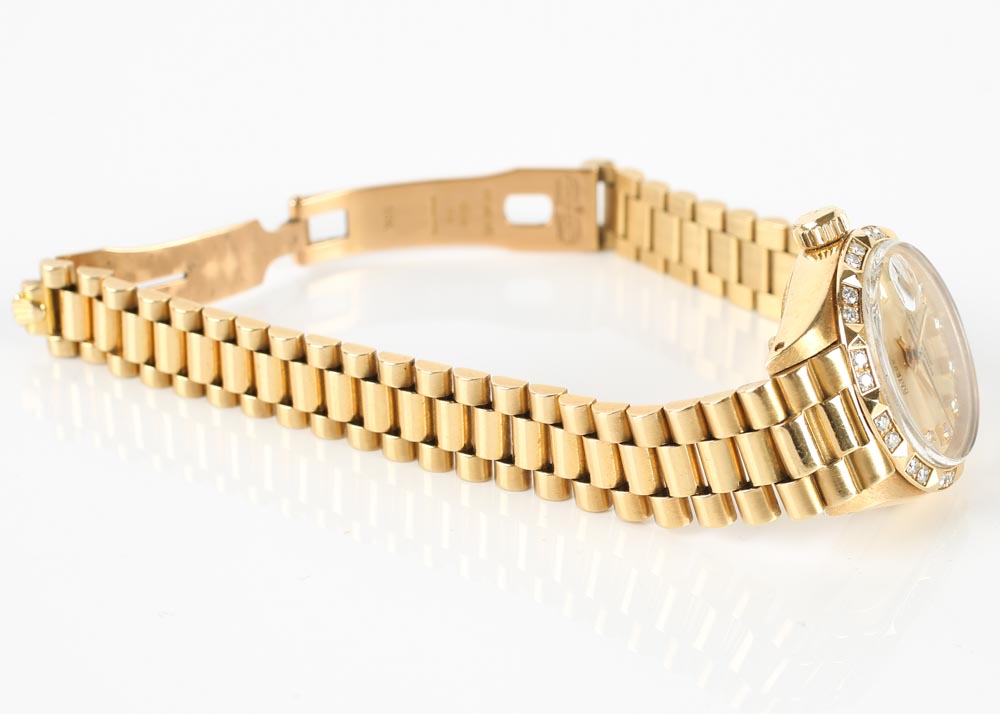 Women's 18K Yellow Gold and Diamond Vintage Rolex Oyster Watch