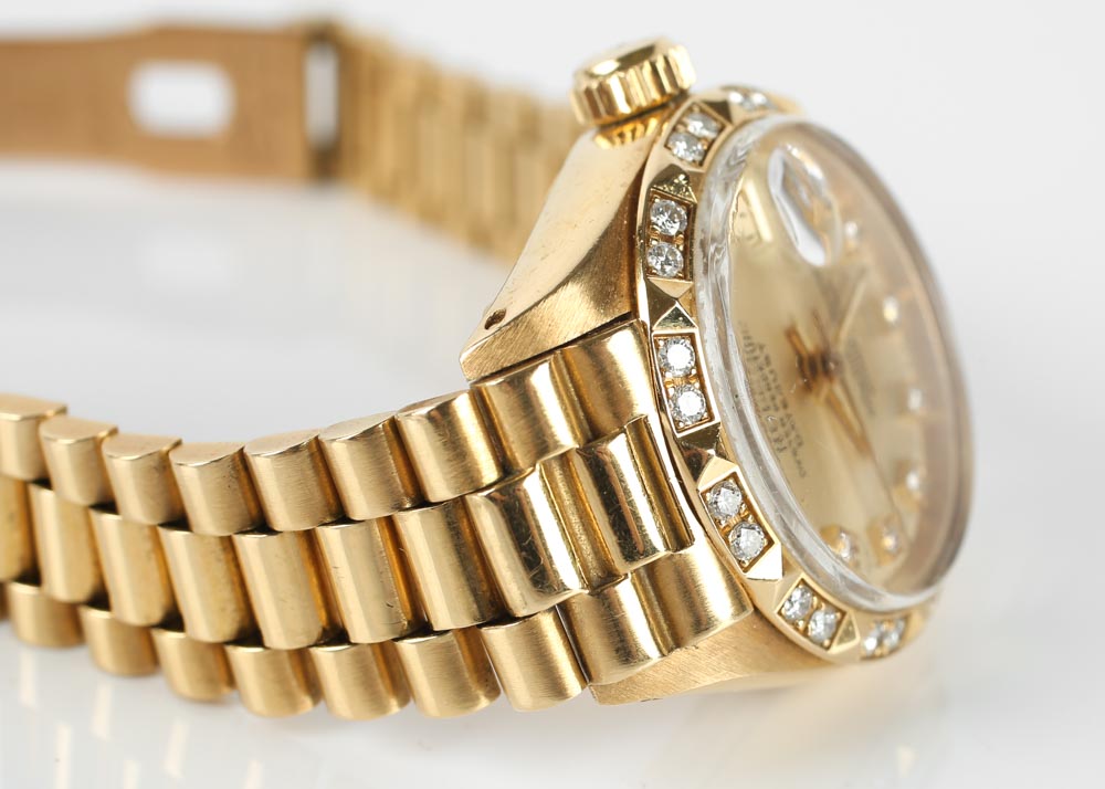 Women's 18K Yellow Gold and Diamond Vintage Rolex Oyster Watch