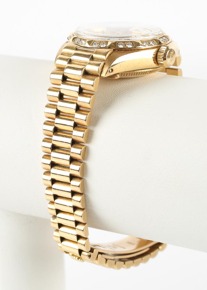 Women's 18K Yellow Gold and Diamond Vintage Rolex Oyster Watch