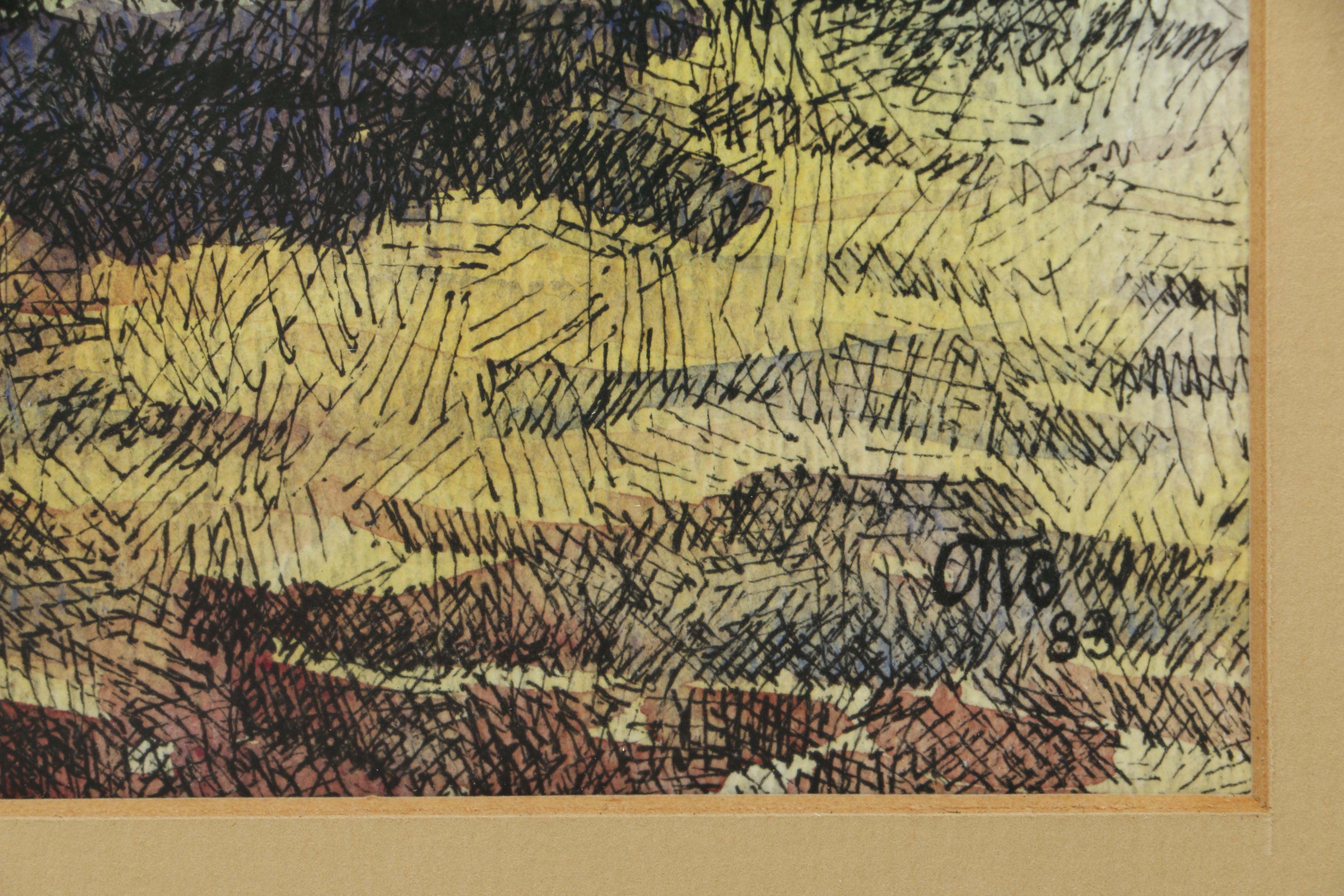 1983 Pen and Watercolor "Costa Rican Coffee Picker" Signed "Otto"