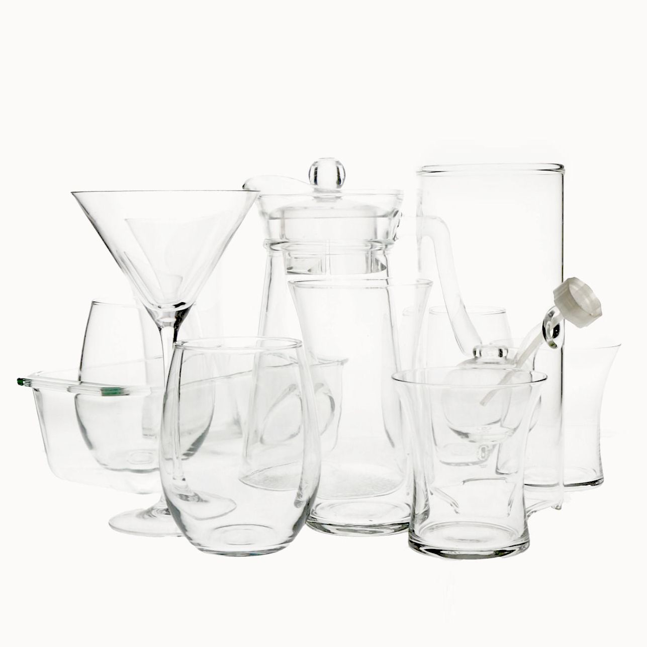 Variety of Glass Barware and Kitchen Items