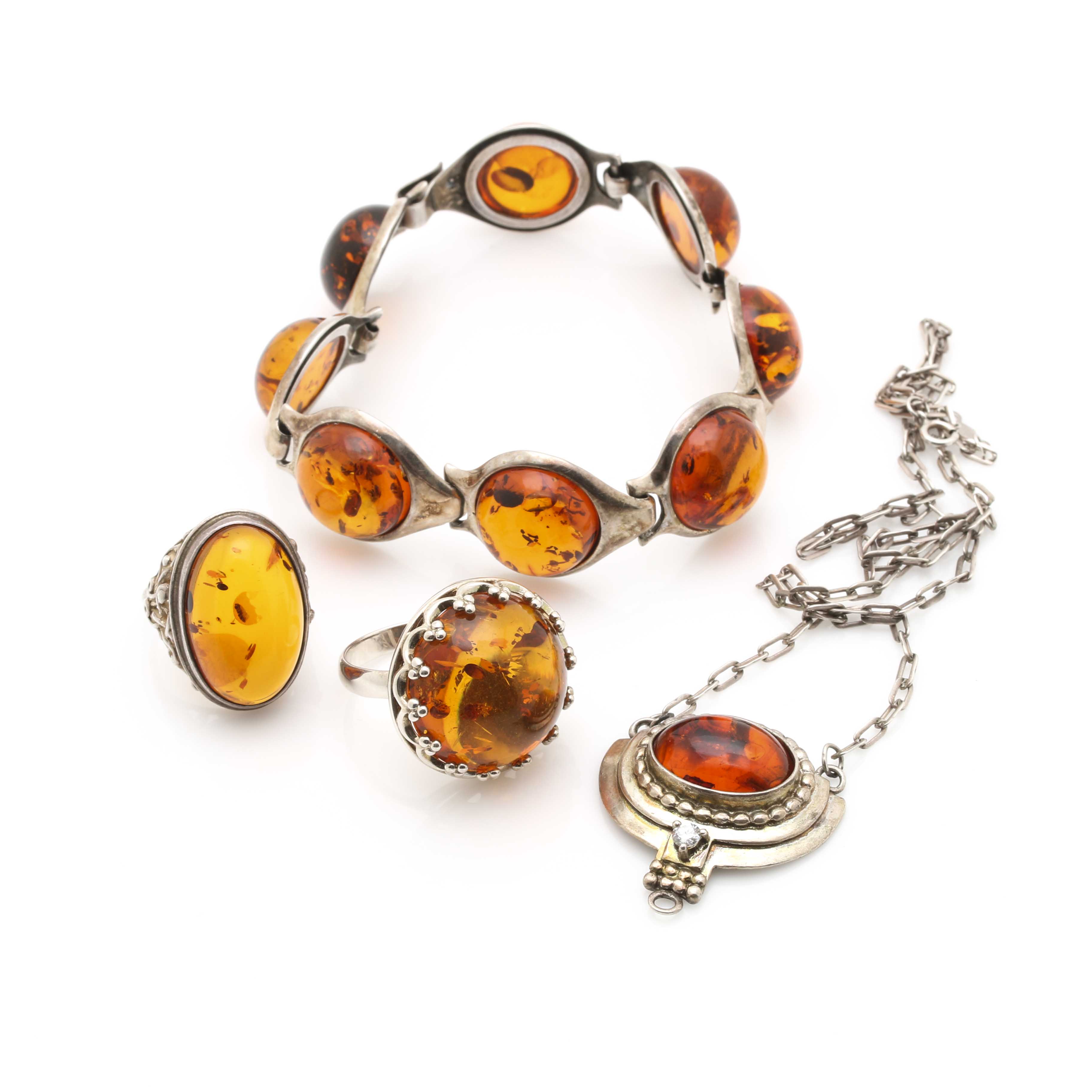 Sterling Silver Amber Jewelry Assortment