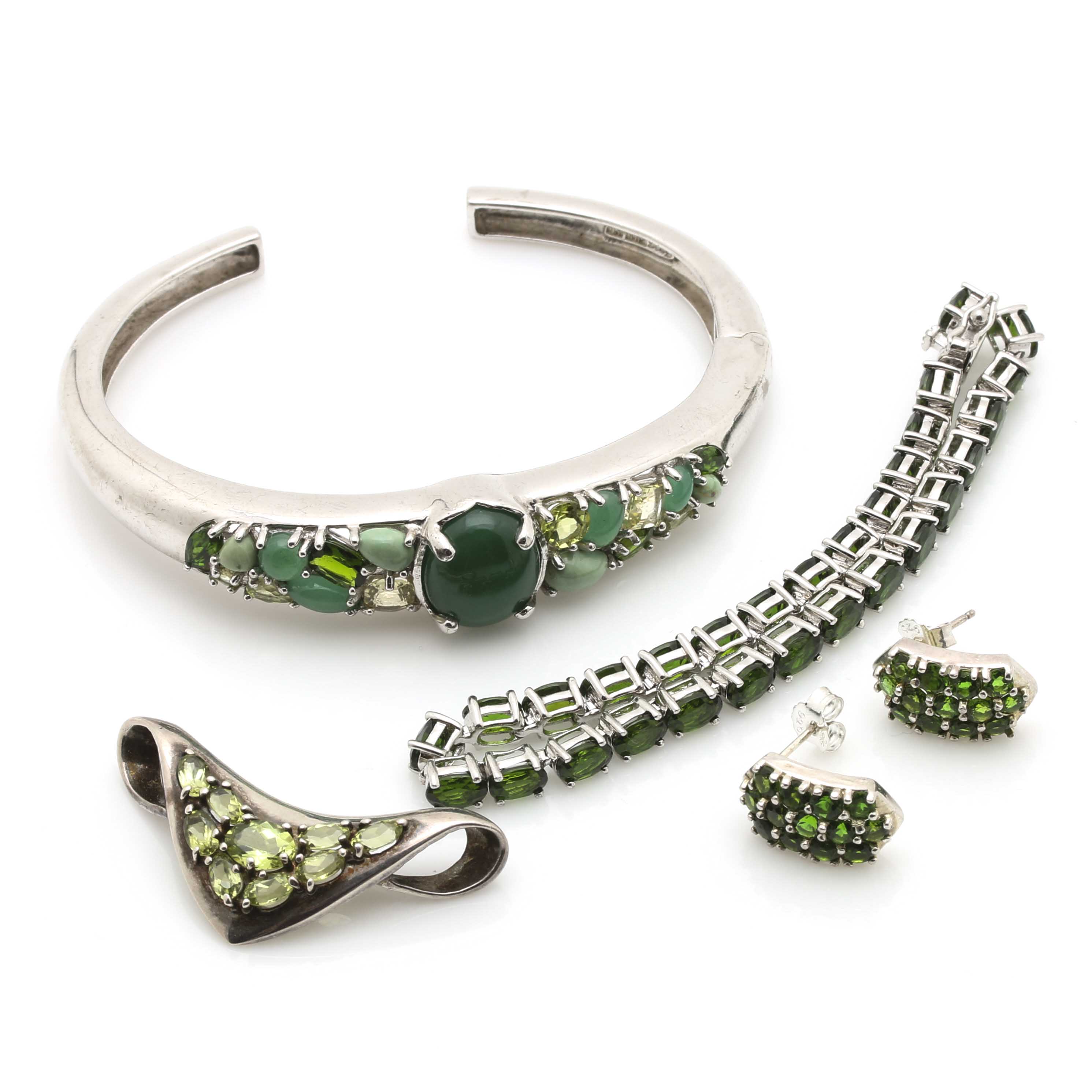 Sterling Silver and Green Gemstone Jewelry