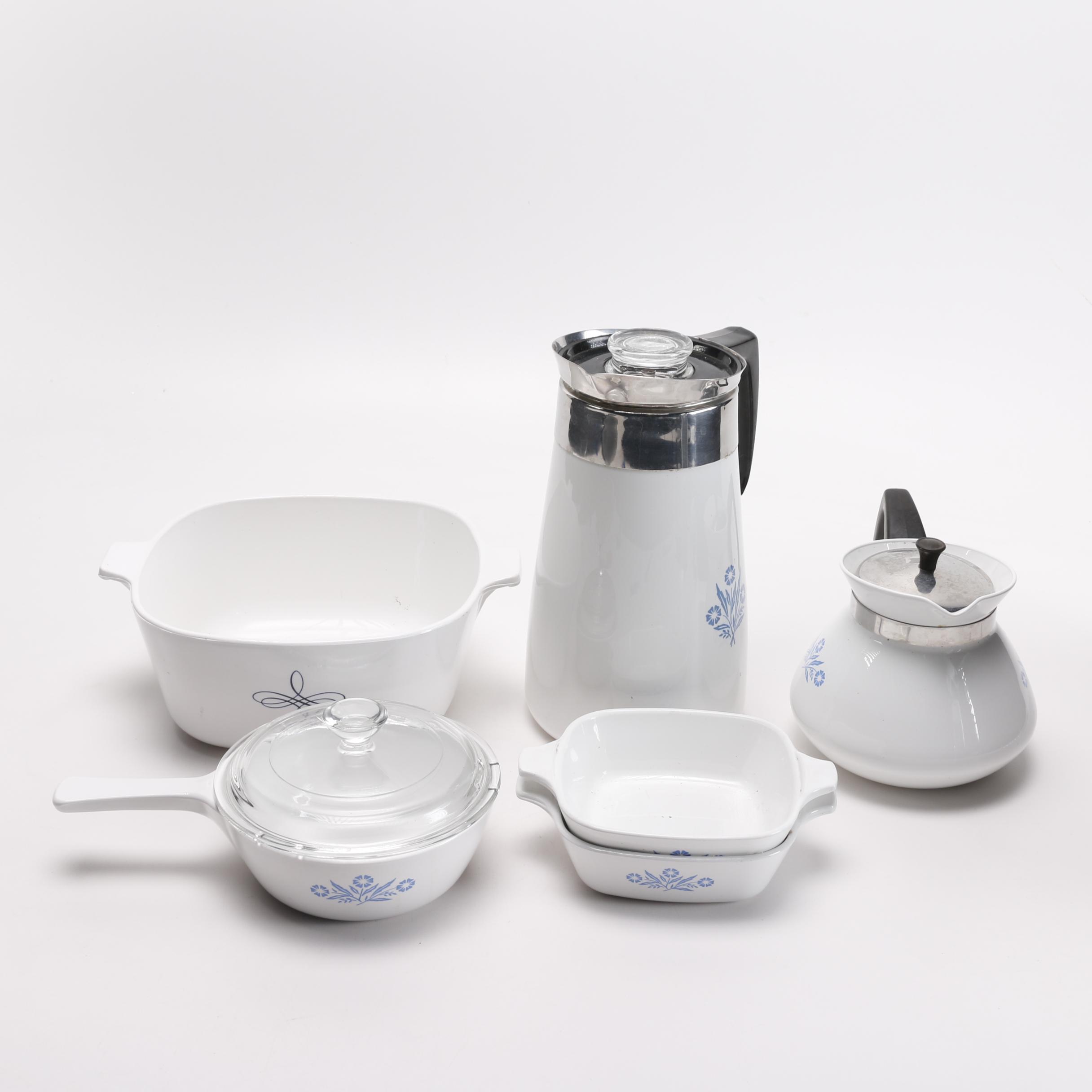 Collection of Corning  Ware "Cornflower" Pieces