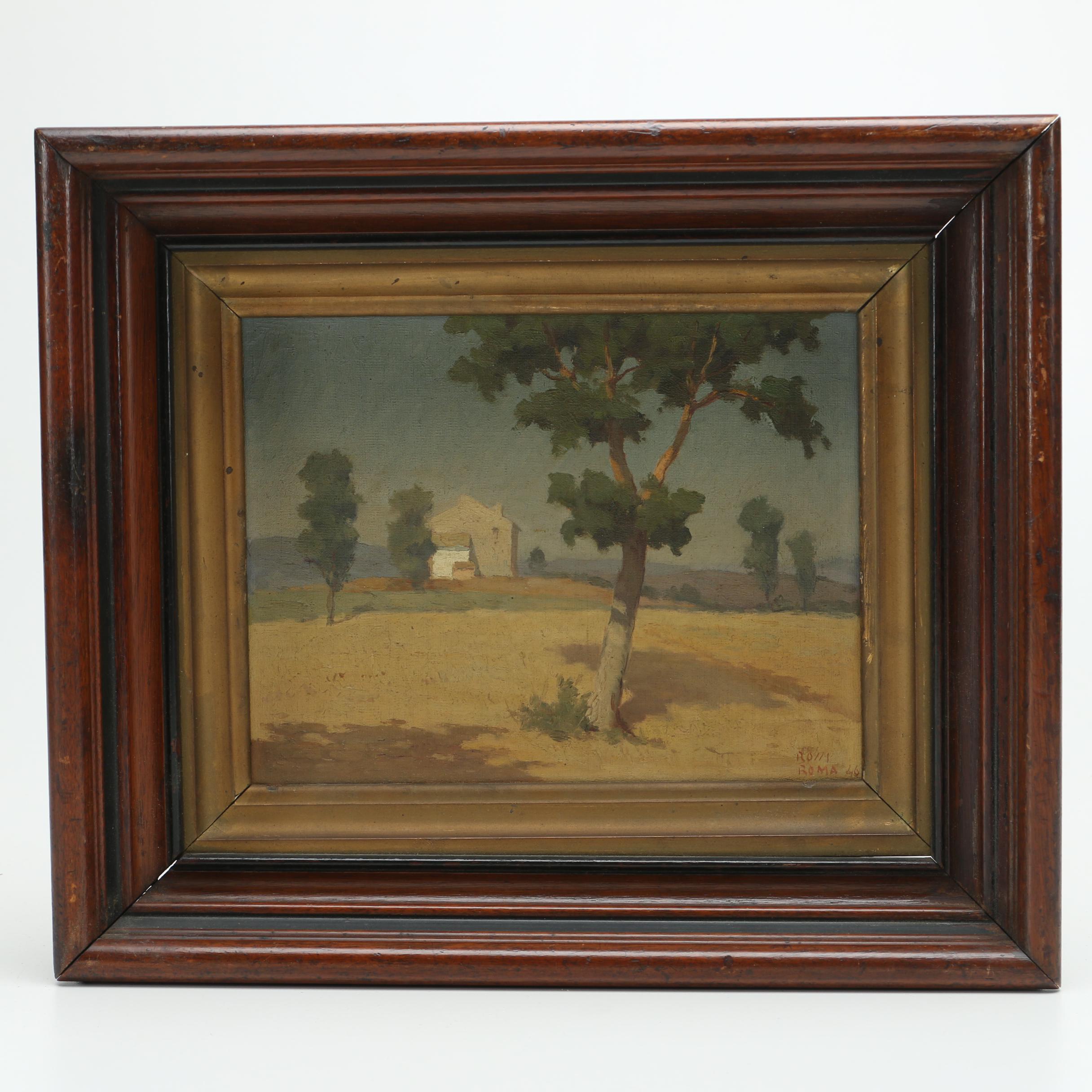 1946 Original Signed Oil on Canvas of Italian Countryside