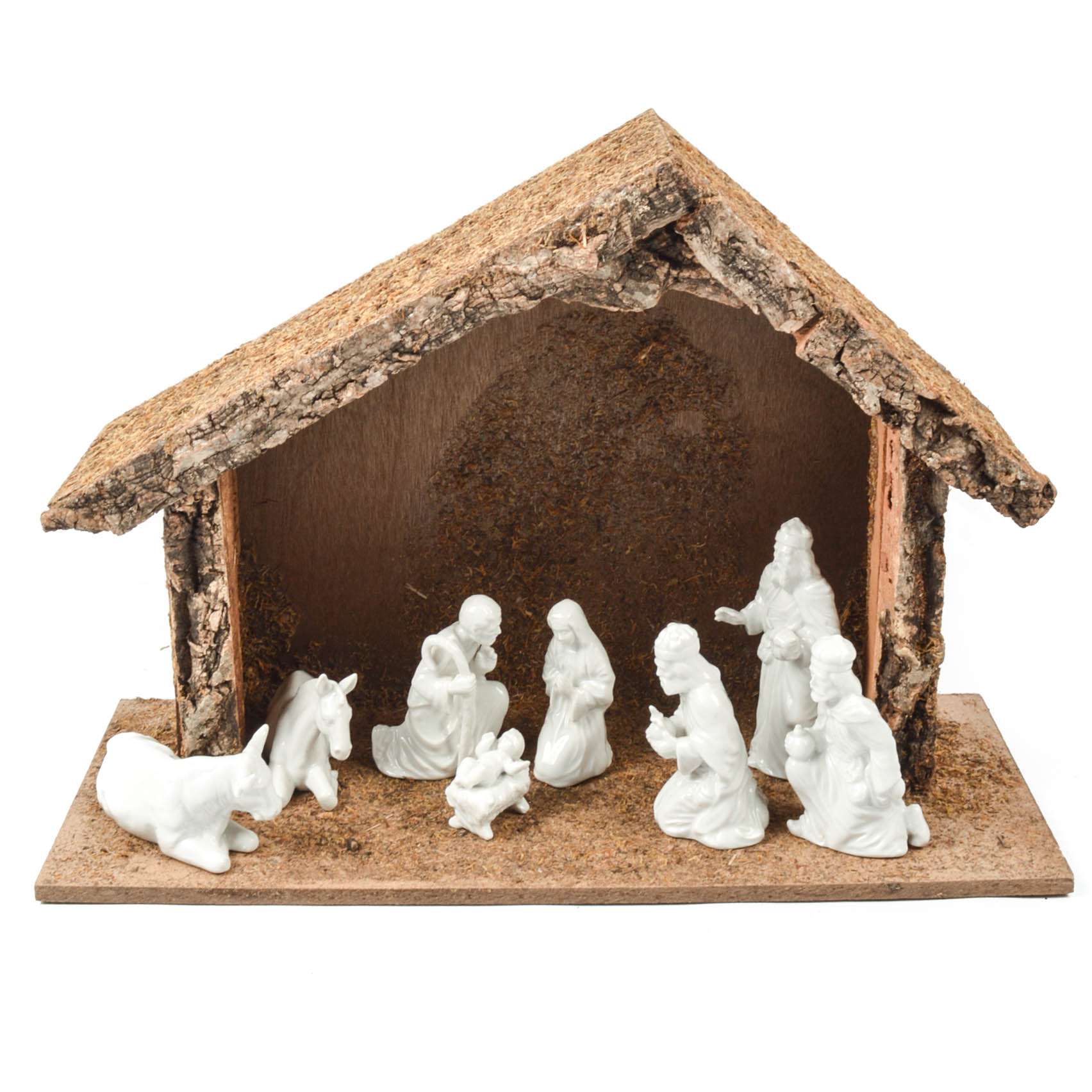 Fitz and Floyd White Porcelain Nativity Set and Creche