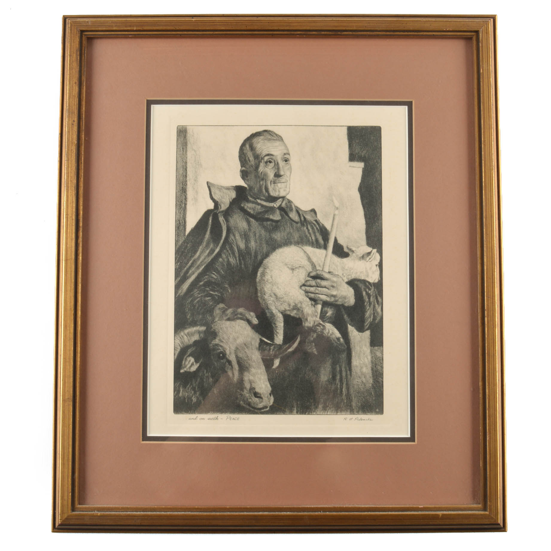 R.H. Palenske Offset Lithograph of Engraving "and on earth - PEACE"