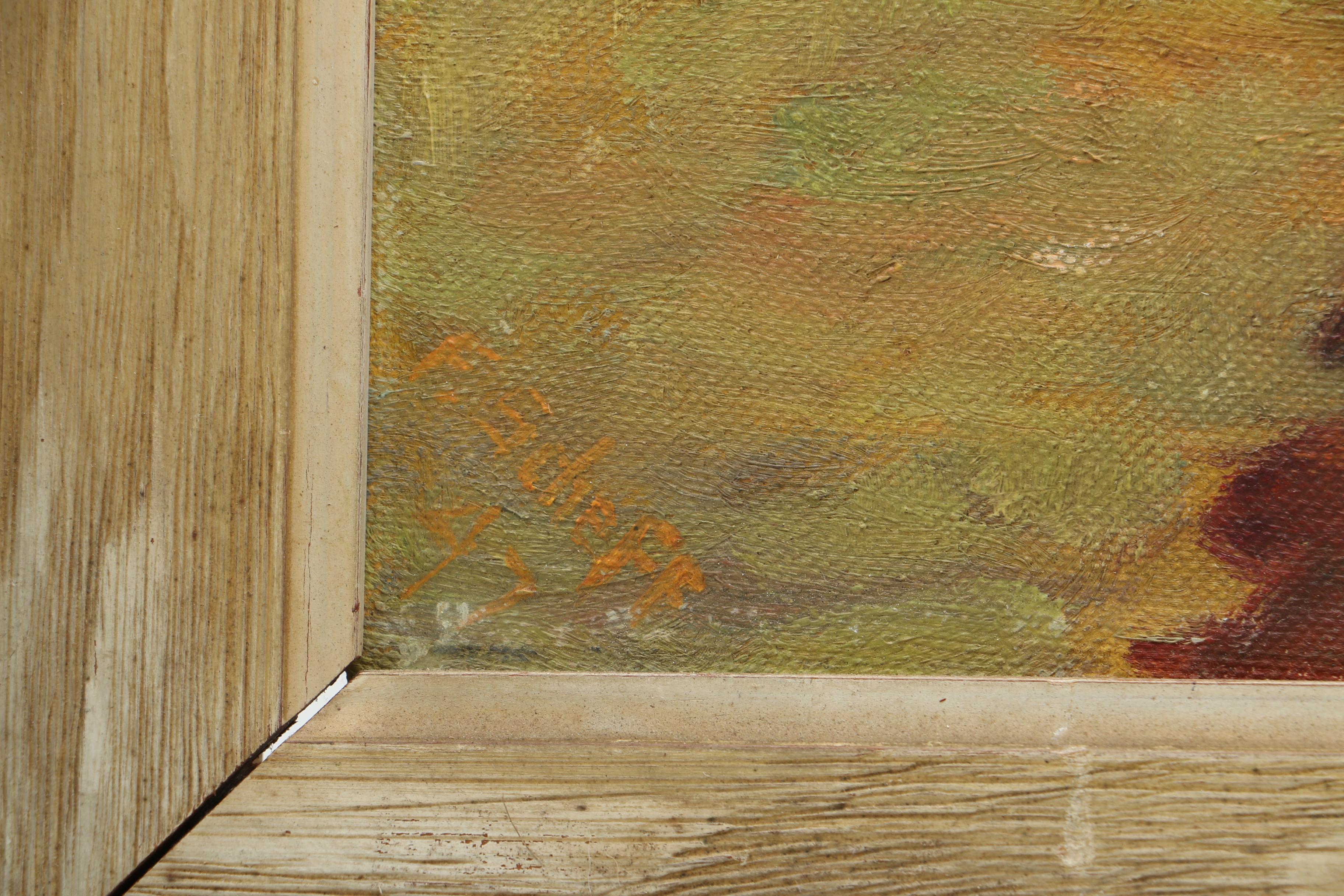 1947 Friedrich Schiff Oil on Canvas Board "Still Life With Zinnias"