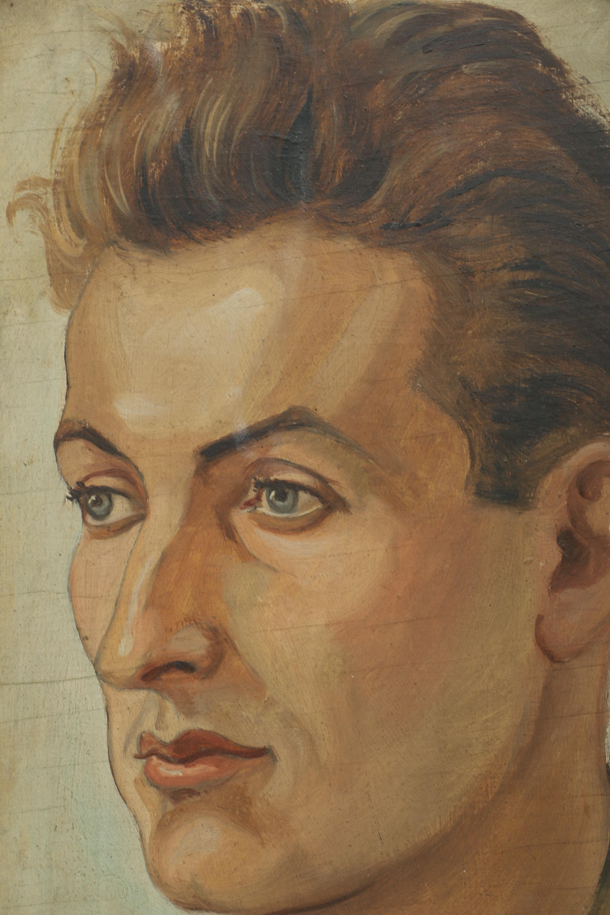 1945 R. Gulotta Oil Painting on Board "Portrait of Serviceman"