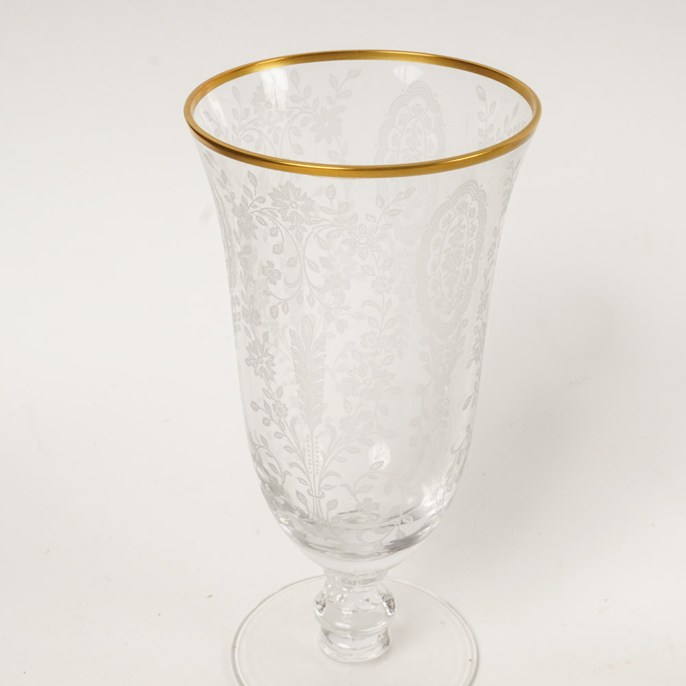 Gilded Tiffin Glassware With Cranberry Cut-to-Clear Bowl