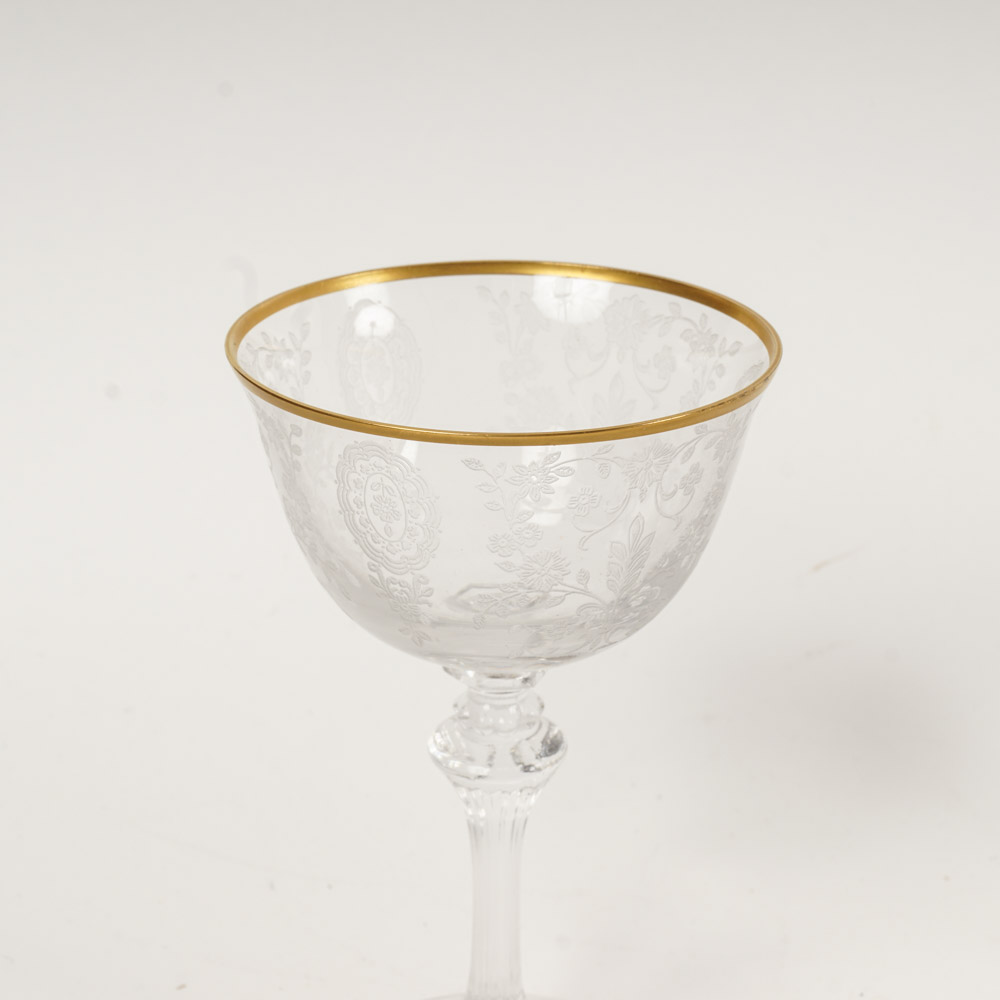 Gilded Tiffin Glassware With Cranberry Cut-to-Clear Bowl