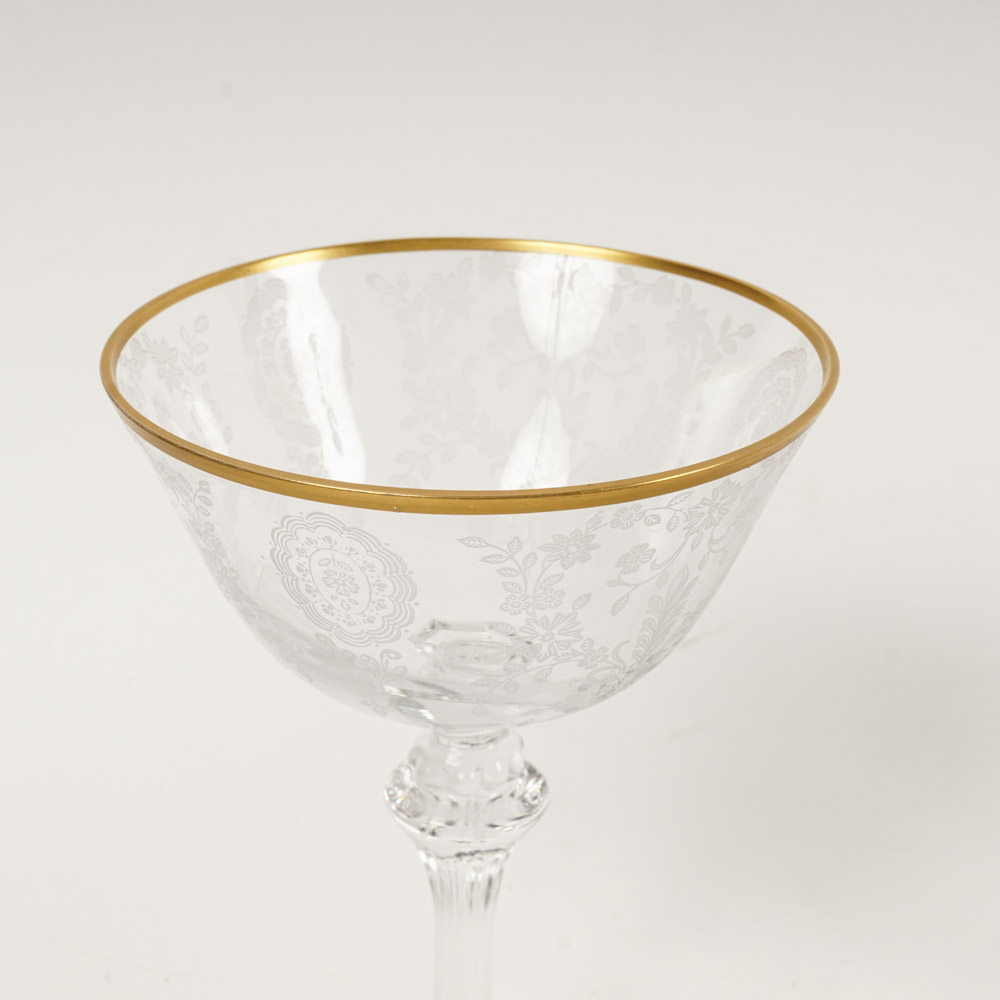Gilded Tiffin Glassware With Cranberry Cut-to-Clear Bowl