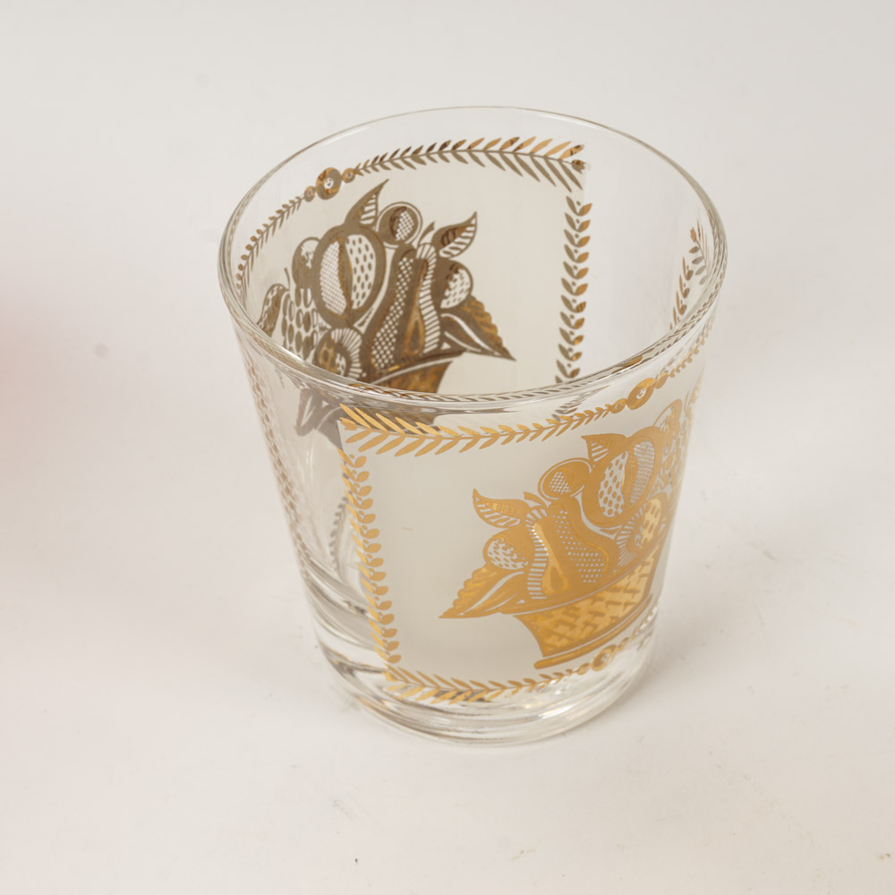 Gilded Tiffin Glassware With Cranberry Cut-to-Clear Bowl