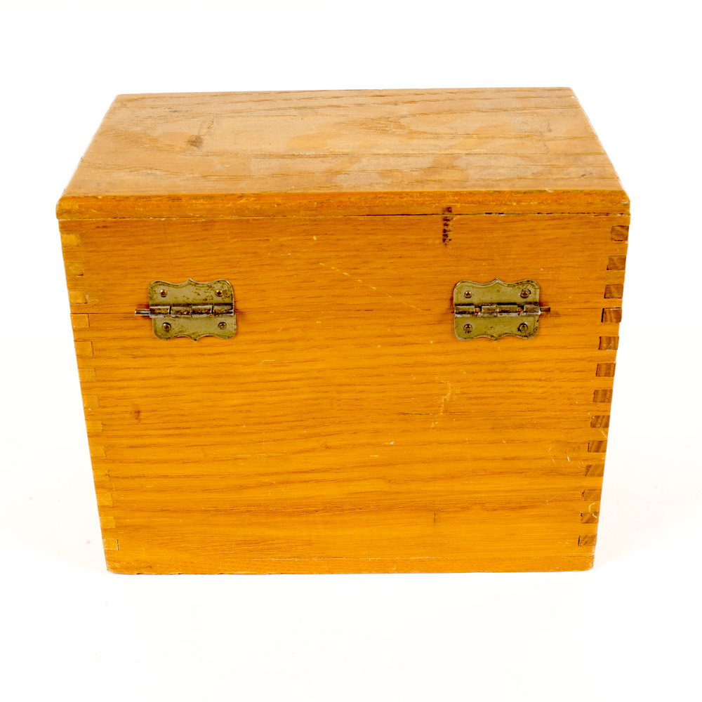 Wooden Box of Vintage Marbles